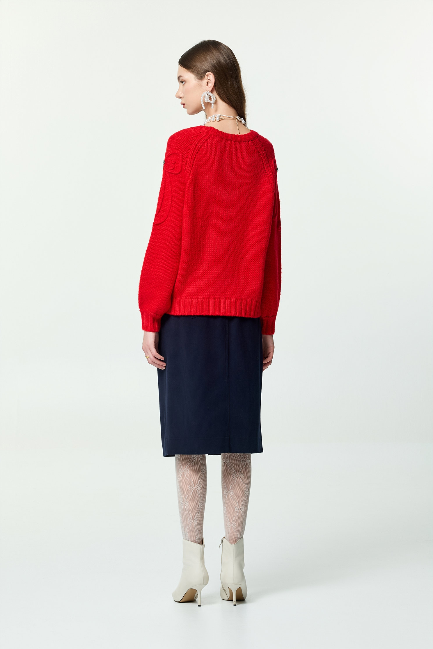 Bow Motif Raglan Sleeve Knit TopBow Motif Raglan Sleeve Knit Top,Tops,Season (AW) Look,Valentine,bows,Knitted,Knitted tops,Knitted tops