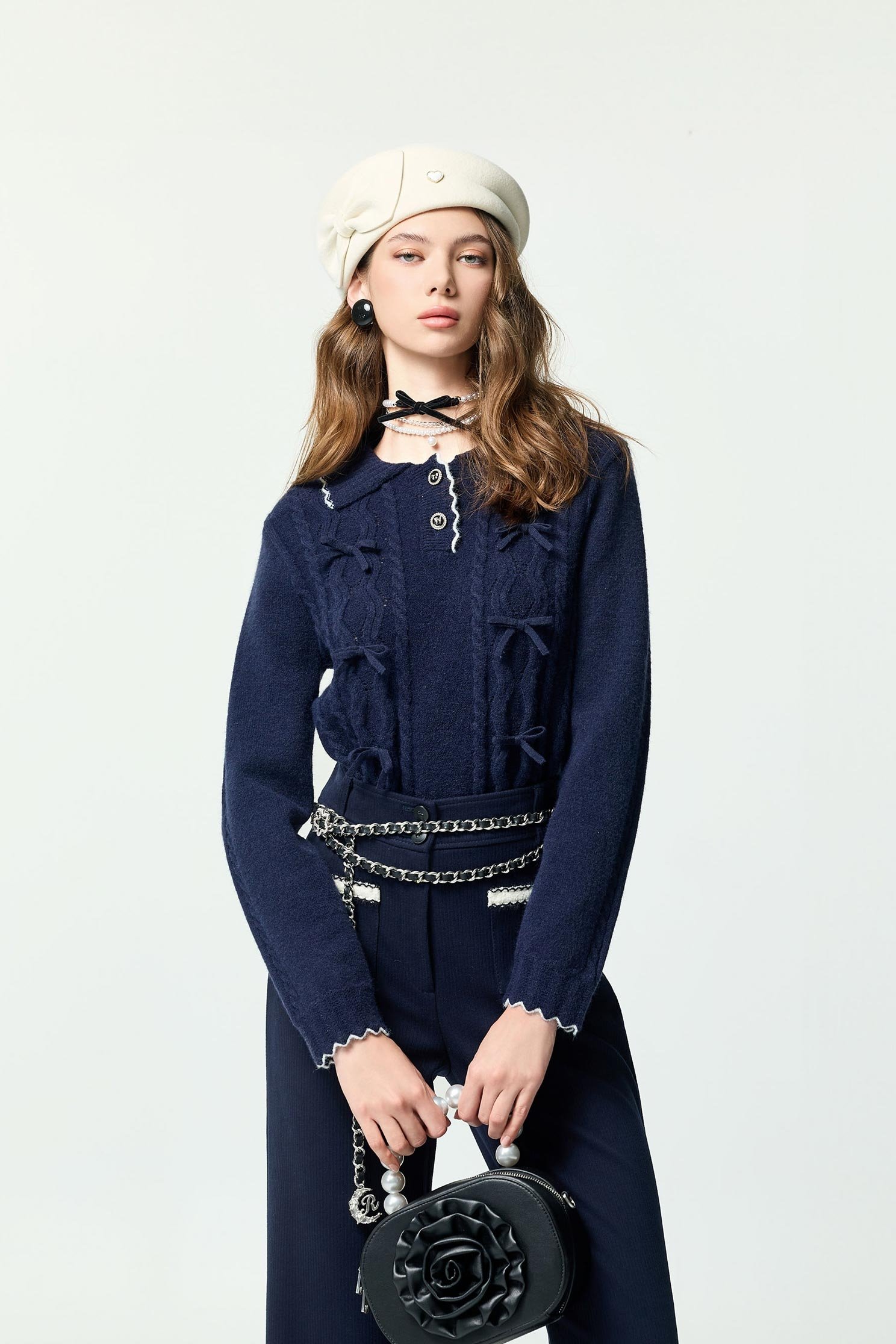 Bow Detail Navy Long Sleeve Knit TopBow Detail Navy Long Sleeve Knit Top,V-Neck T shirts,Office Looks,Tops,Season (AW) Look,Valentine,bows,Knitted,Knitted tops,Knitted tops