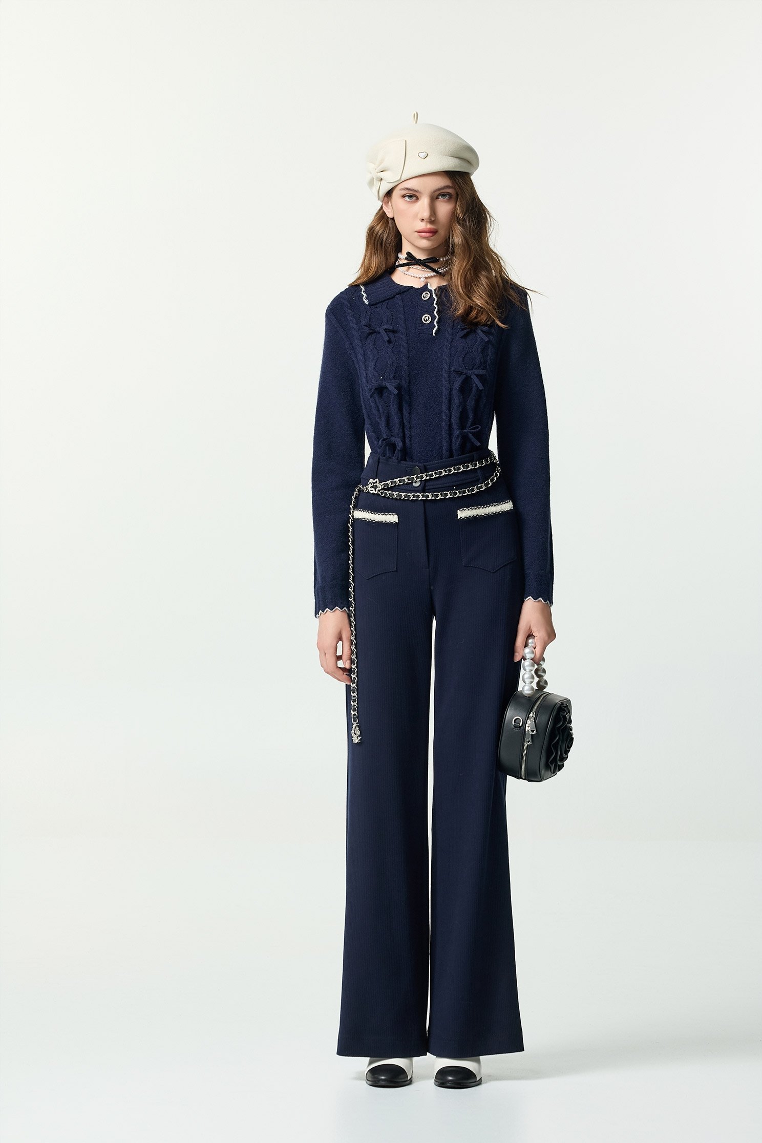 Bow Detail Navy Long Sleeve Knit TopBow Detail Navy Long Sleeve Knit Top,V-Neck T shirts,Office Looks,Tops,Season (AW) Look,Valentine,bows,Knitted,Knitted tops,Knitted tops