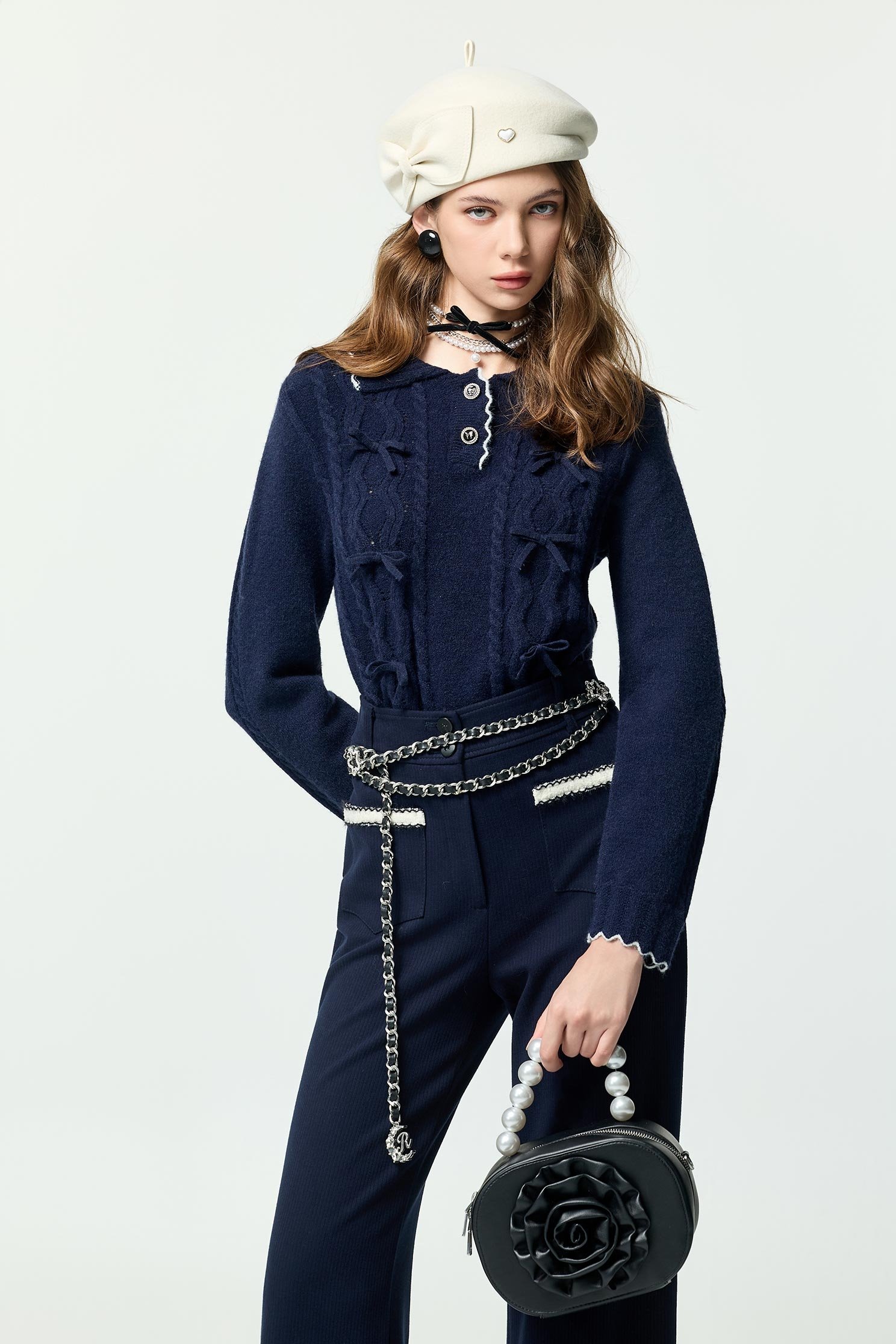 Bow Detail Navy Long Sleeve Knit TopBow Detail Navy Long Sleeve Knit Top,V-Neck T shirts,Office Looks,Tops,Season (AW) Look,Valentine,bows,Knitted,Knitted tops,Knitted tops