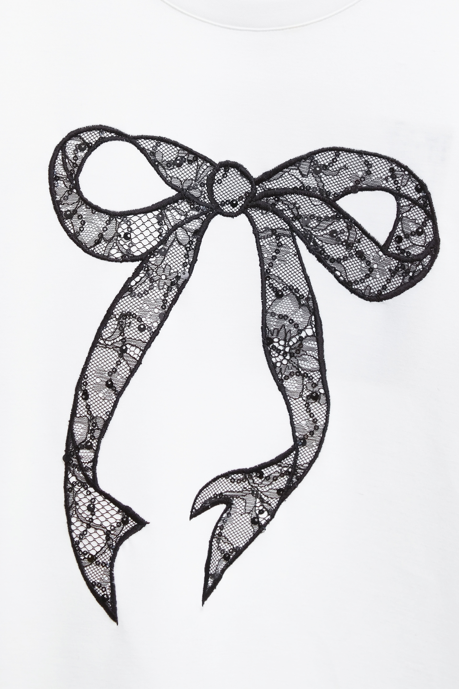 Lace Ribbon Graphic Short Sleeve TeeLace Ribbon Graphic Short Sleeve Tee,Tops,Embroidered,White tops,Season (AW) Look,Lace,bows