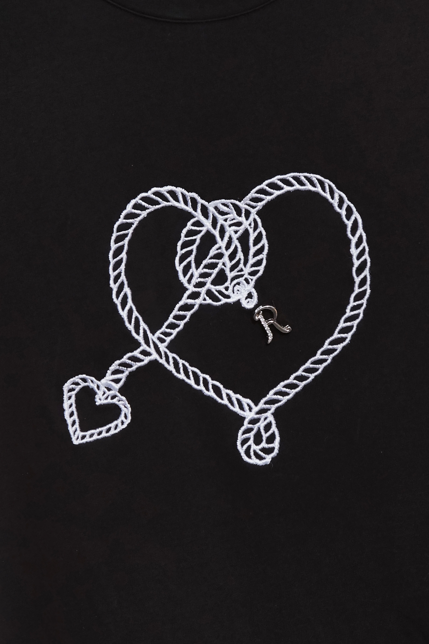 Heart Motif Embroidery Short Sleeve TeeHeart Motif Embroidery Short Sleeve Tee,Tops,Embroidered,Season (AW) Look,Cotton,black tops