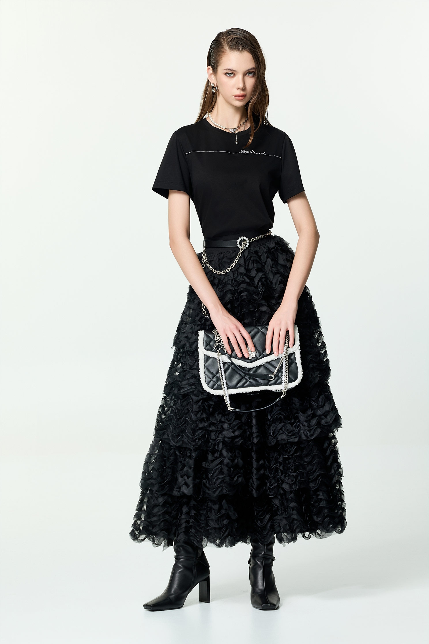 Front Slogan Embroidery Short Sleeve TeeFront Slogan Embroidery Short Sleeve Tee,Tops,Season (AW) Look,Cotton,Embroidered,black tops