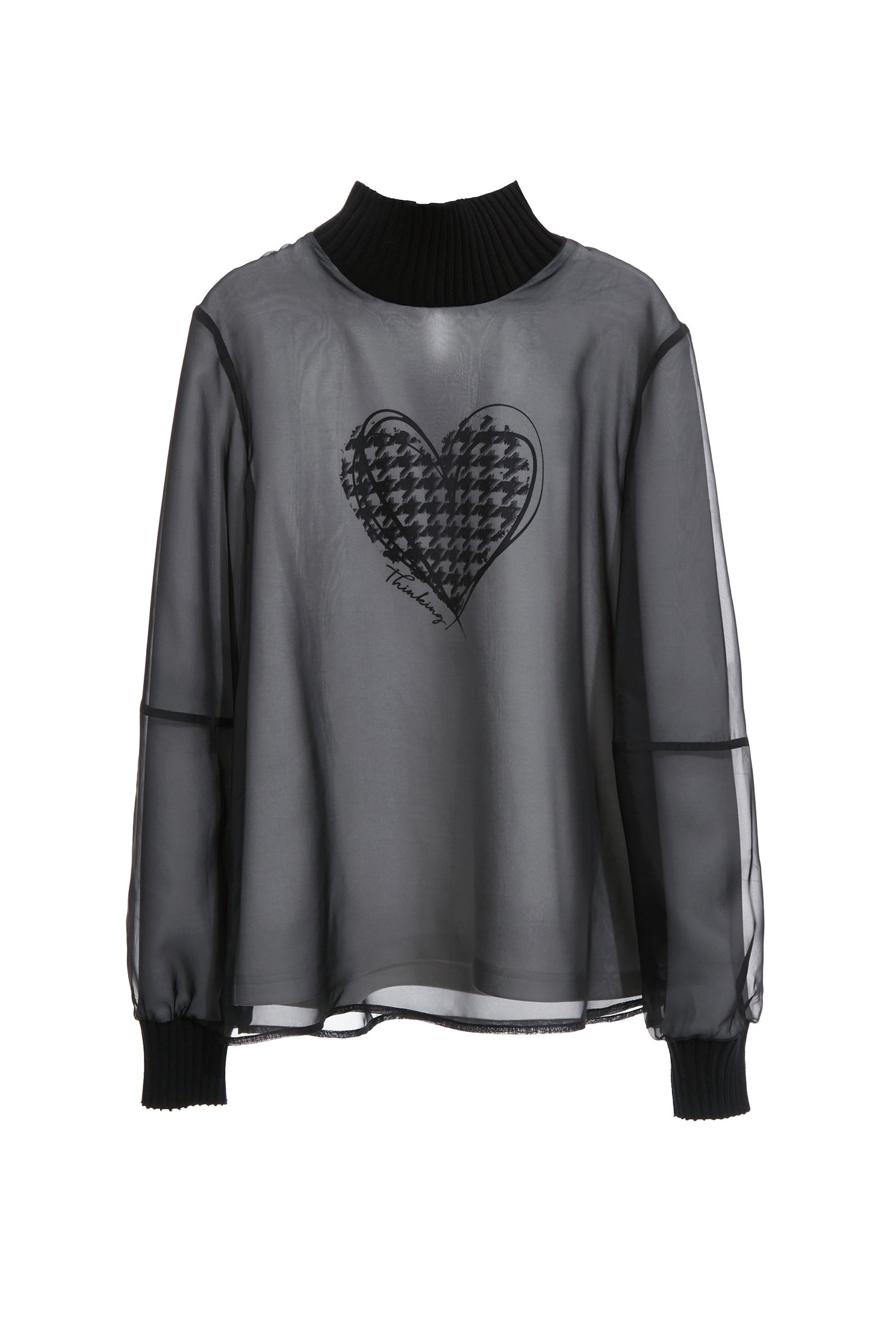 Heart Motif Print Turtleneck TopHeart Motif Print Turtleneck Top,Tops,Season (AW) Look,black tops