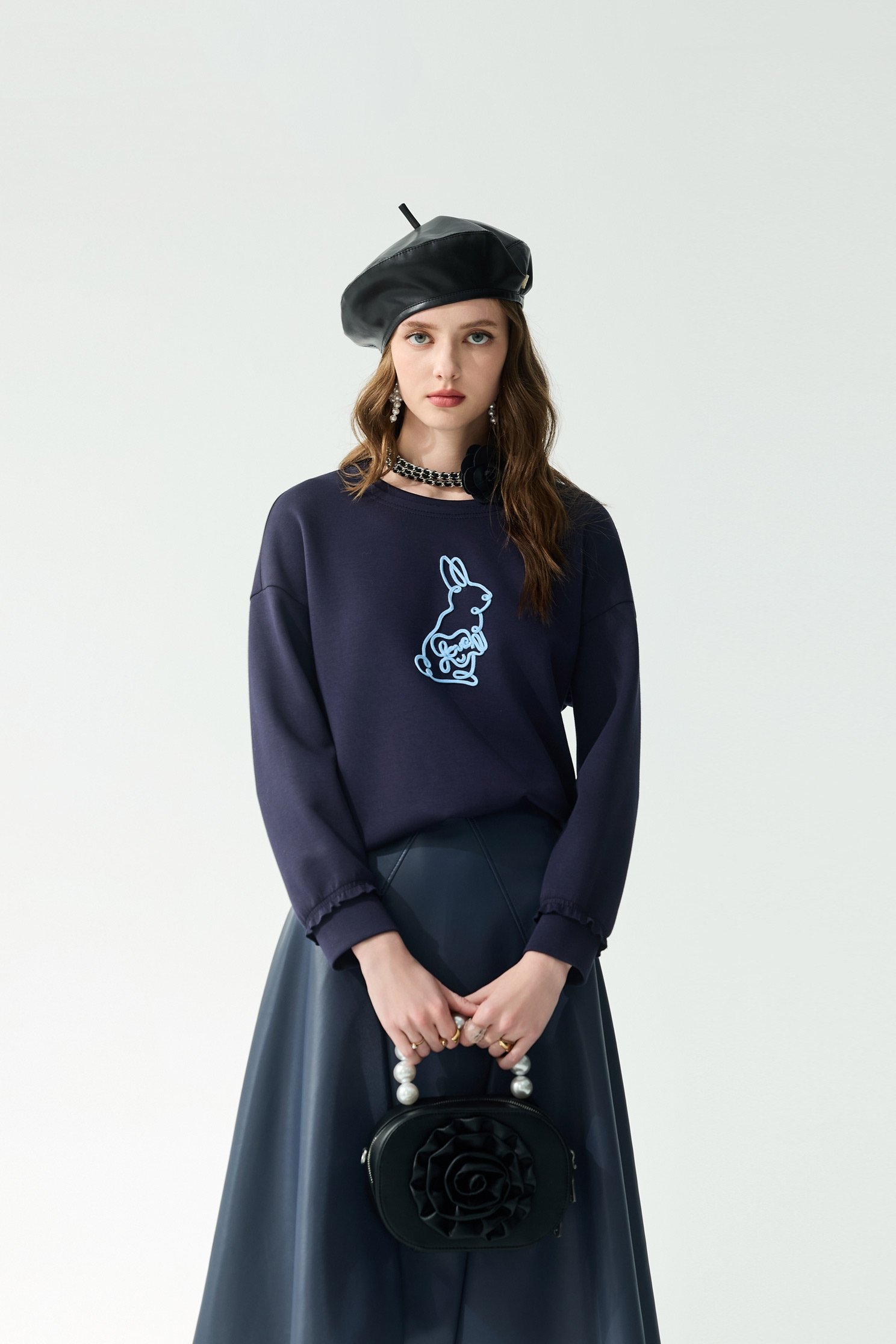 Braided Rabbit Graphic Long Sleeve TopBraided Rabbit Graphic Long Sleeve Top,Tops,Season (AW) Look