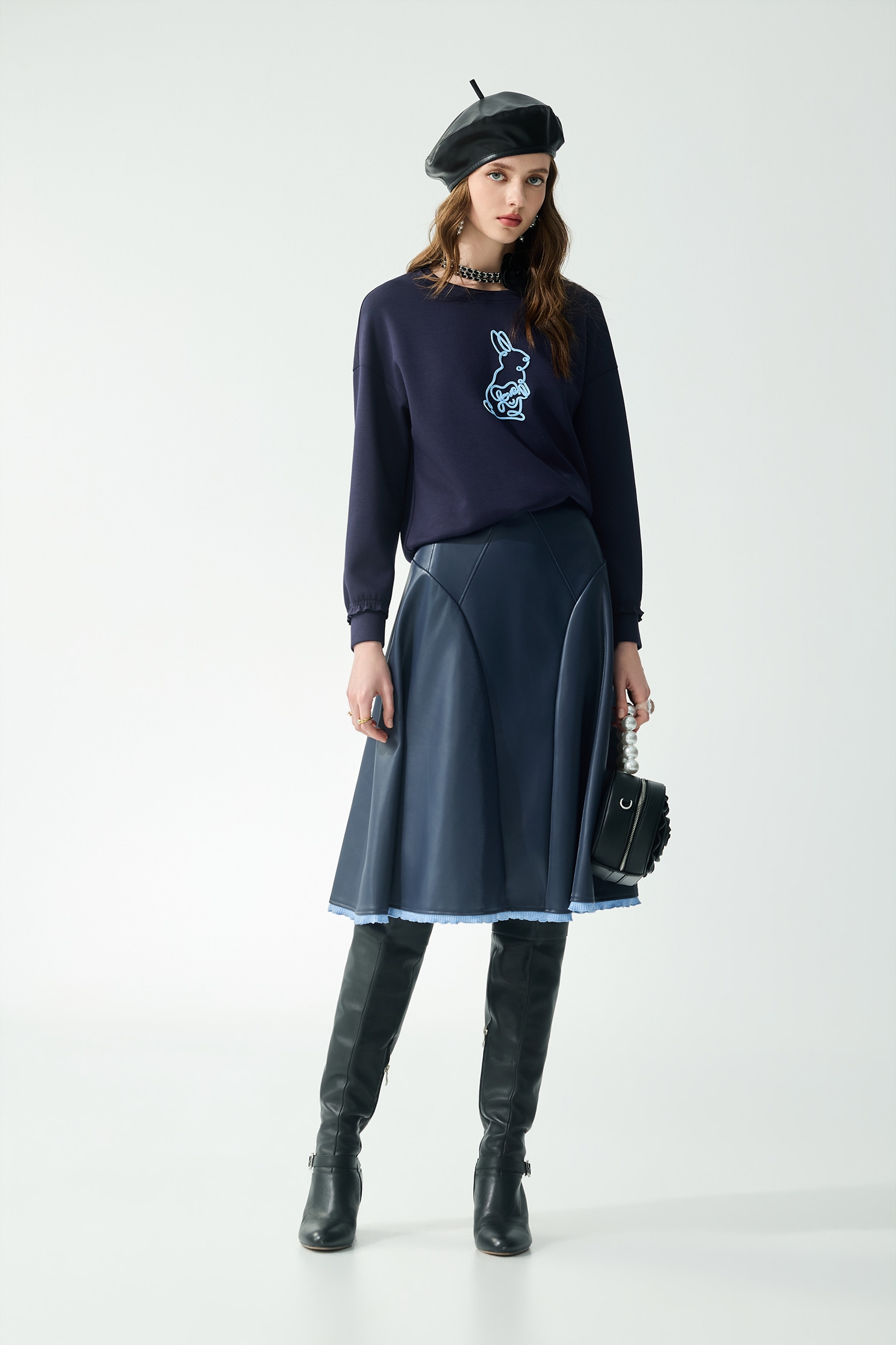 Braided Rabbit Graphic Long Sleeve TopBraided Rabbit Graphic Long Sleeve Top,Tops,Season (AW) Look