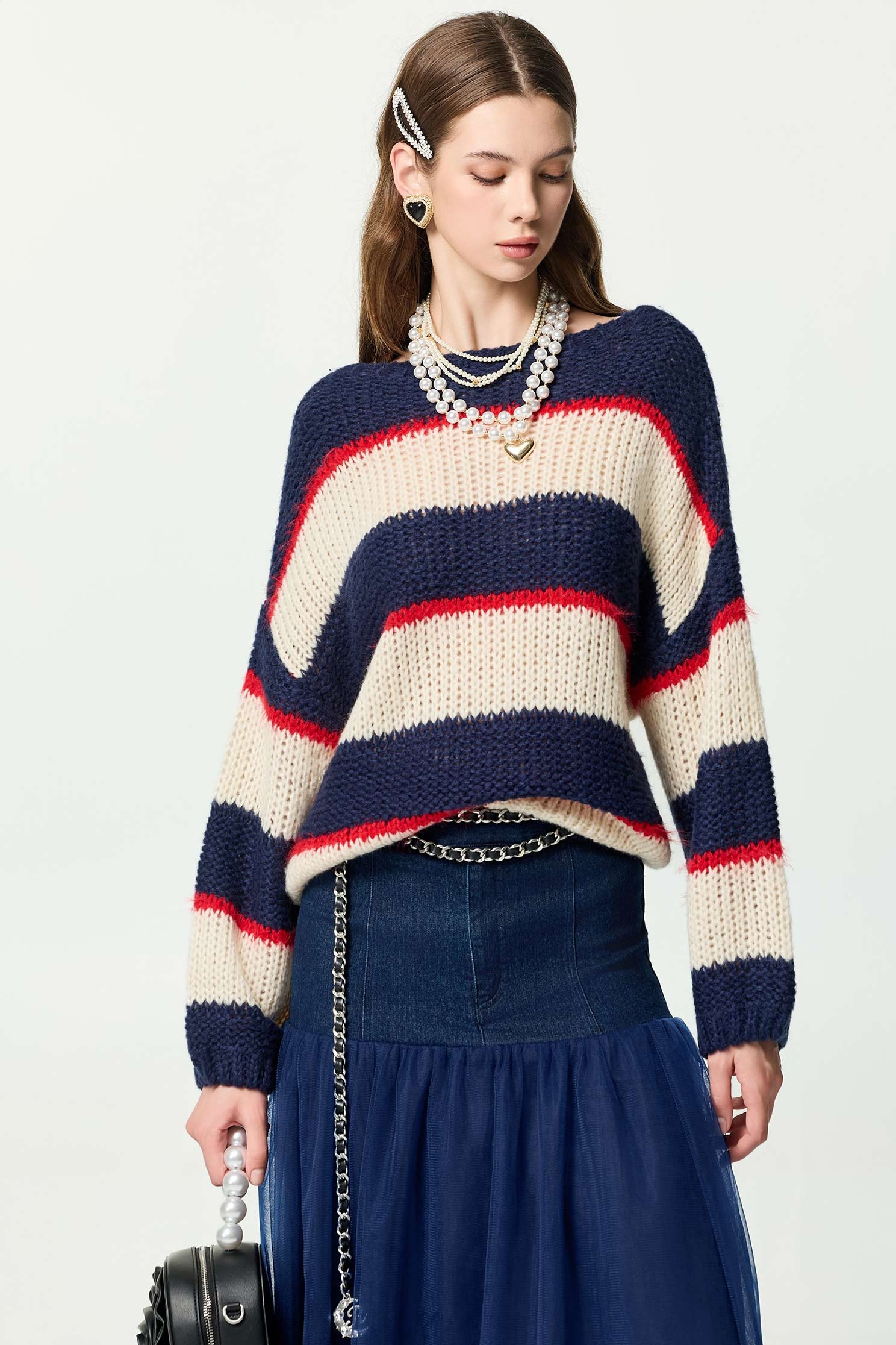 Wide Navy Stripe Knit TopWide Navy Stripe Knit Top,Office Looks,Tops,Season (AW) Look,Valentine,Knitted,Knitted tops