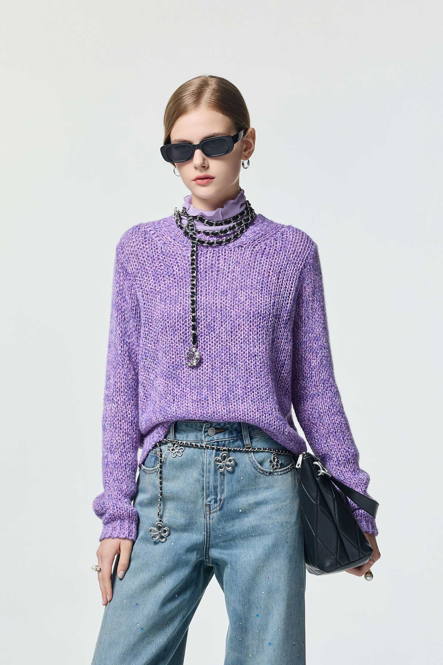 Purple Braided Knit Stitching TopPurple Braided Knit Stitching Top,Tops,Season (AW) Look,Valentine,Knitted,Knitted tops,Knitted tops