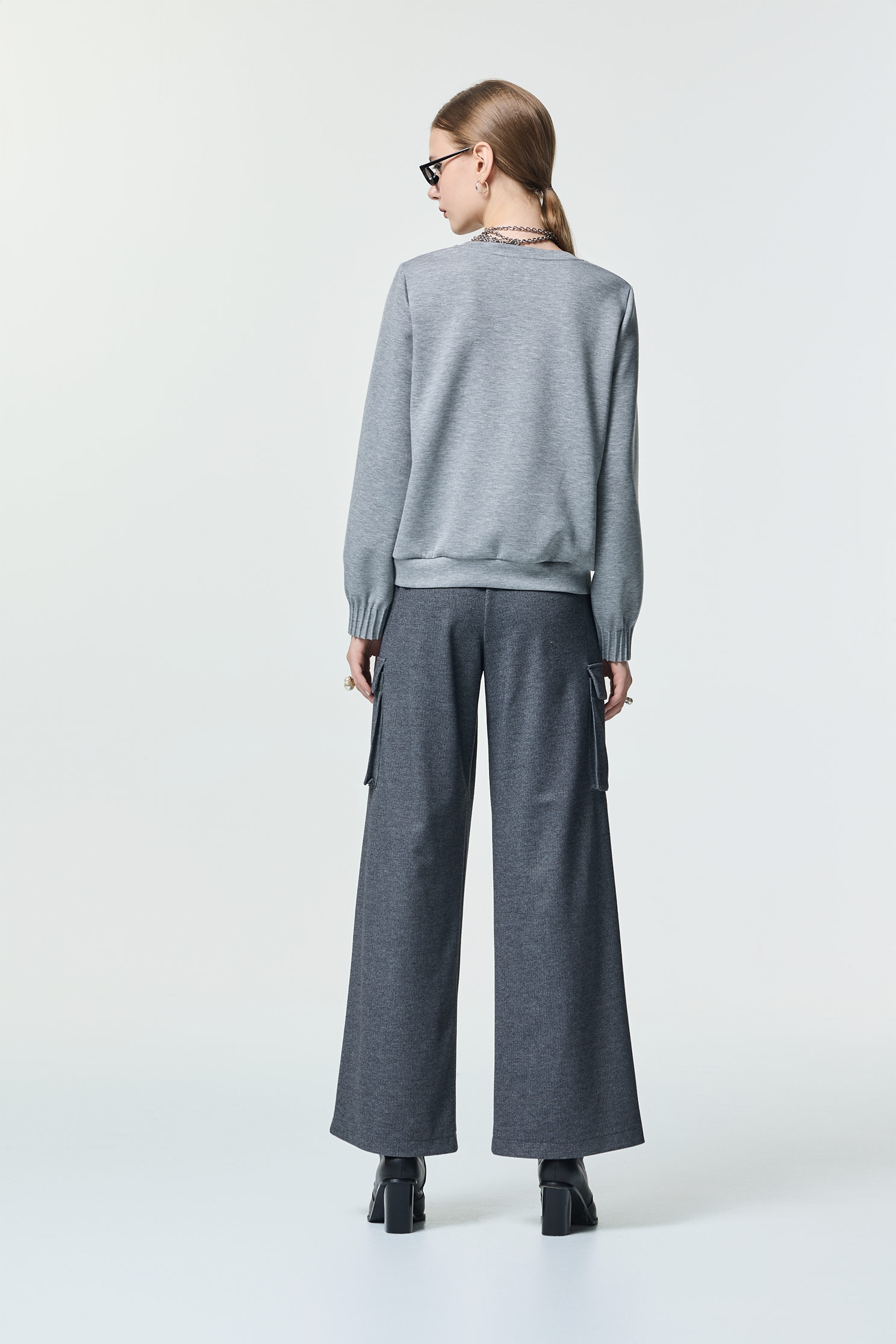 Pleated Sleeve Cuff Detail Grey TopPleated Sleeve Cuff Detail Grey Top,Tops,Embroidered,Season (AW) Look