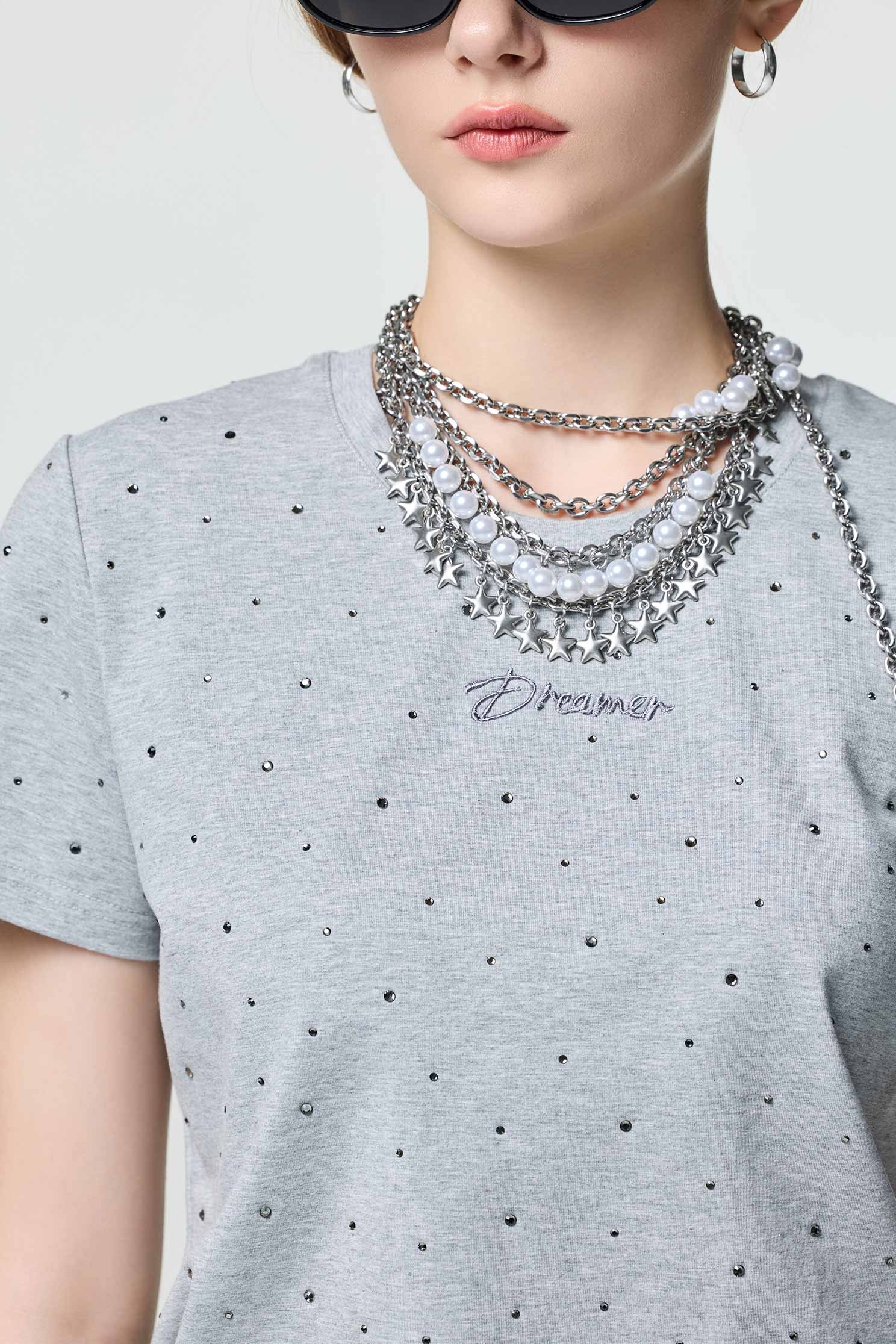 Short Sleeve Iron On Sequin TeeShort Sleeve Iron On Sequin Tee,Tops,Embroidered,Season (AW) Look,Cotton