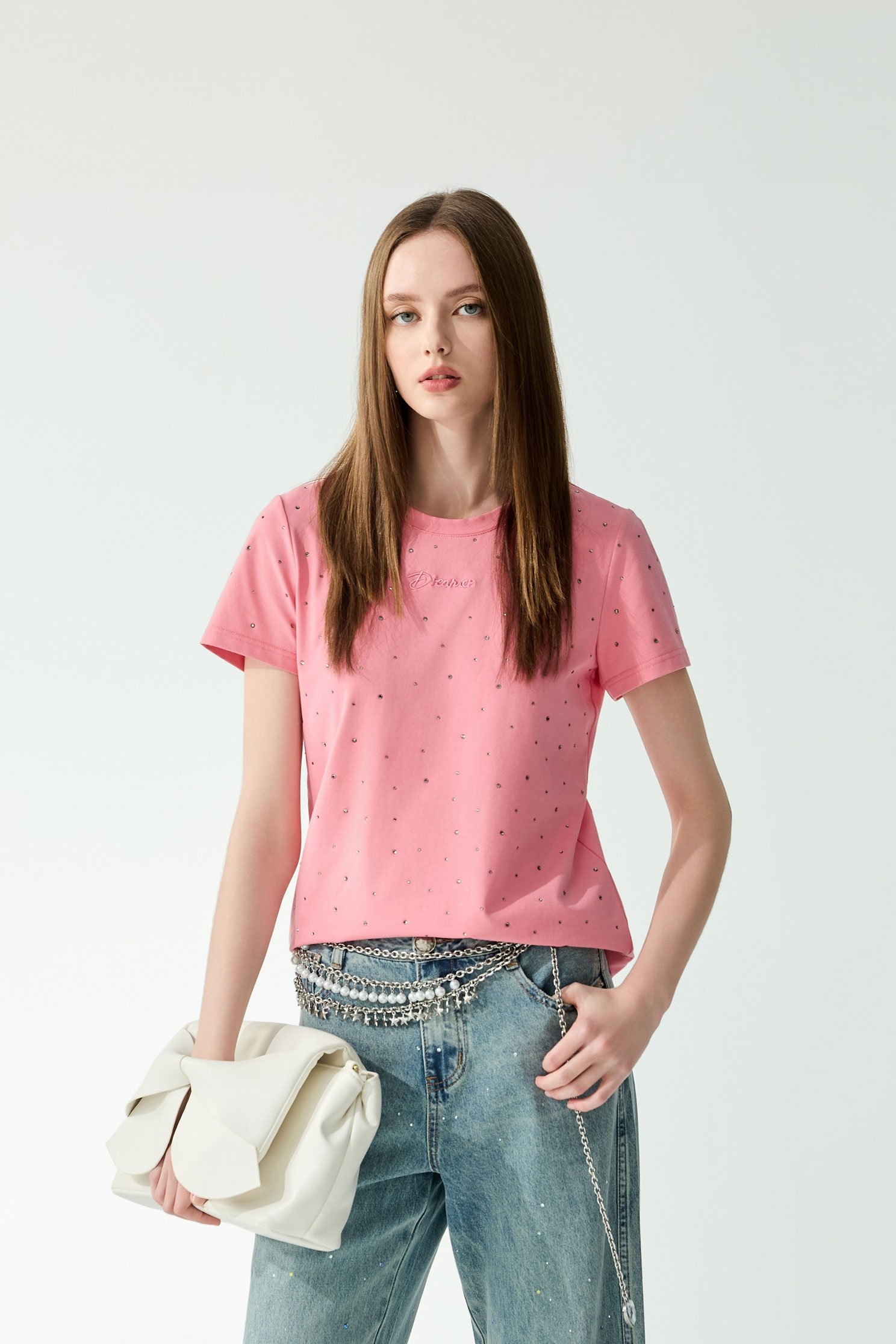 Short Sleeve Iron On Sequin TeeShort Sleeve Iron On Sequin Tee,Tops,Embroidered,Season (AW) Look,Cotton