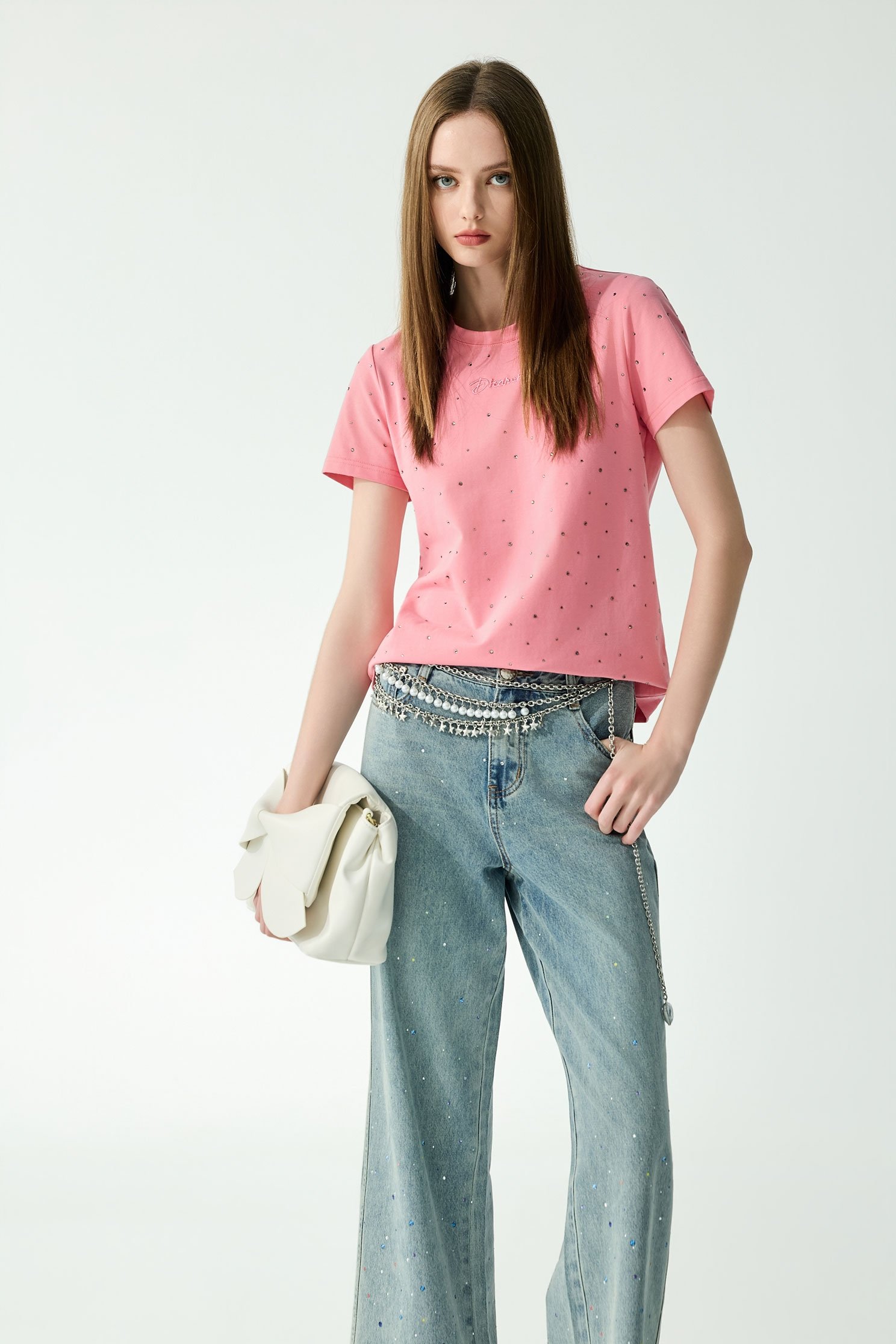 Short Sleeve Iron On Sequin TeeShort Sleeve Iron On Sequin Tee,Tops,Embroidered,Season (AW) Look,Cotton