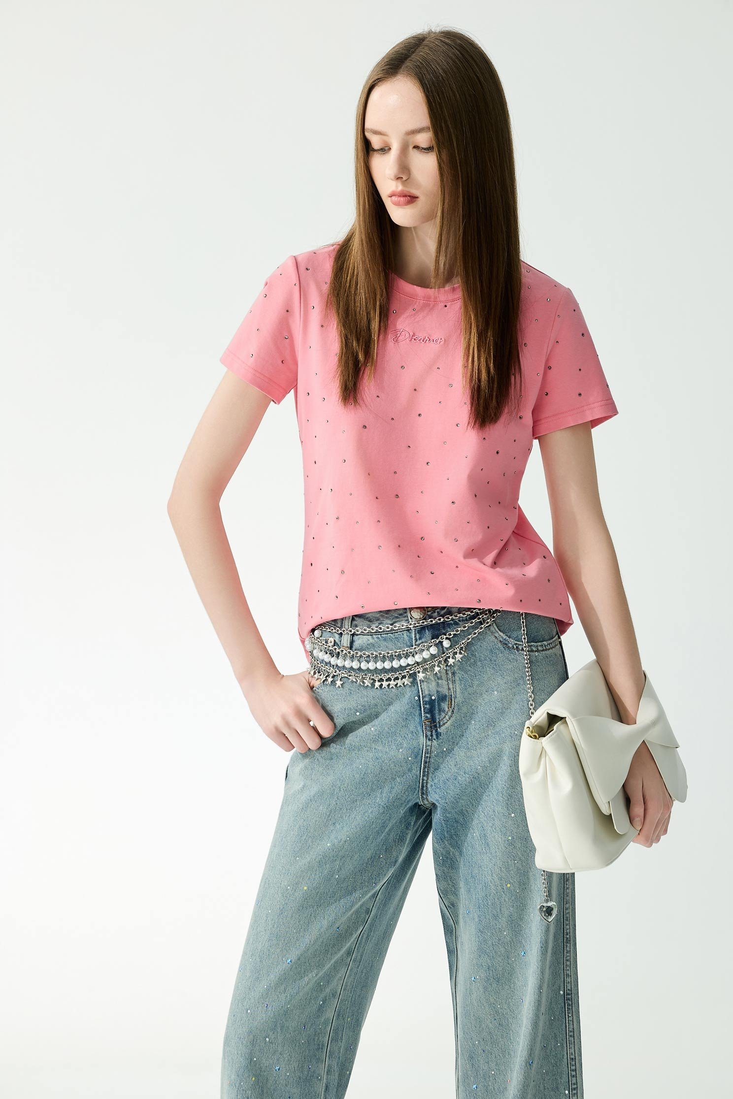 Short Sleeve Iron On Sequin TeeShort Sleeve Iron On Sequin Tee,Tops,Embroidered,Season (AW) Look,Cotton