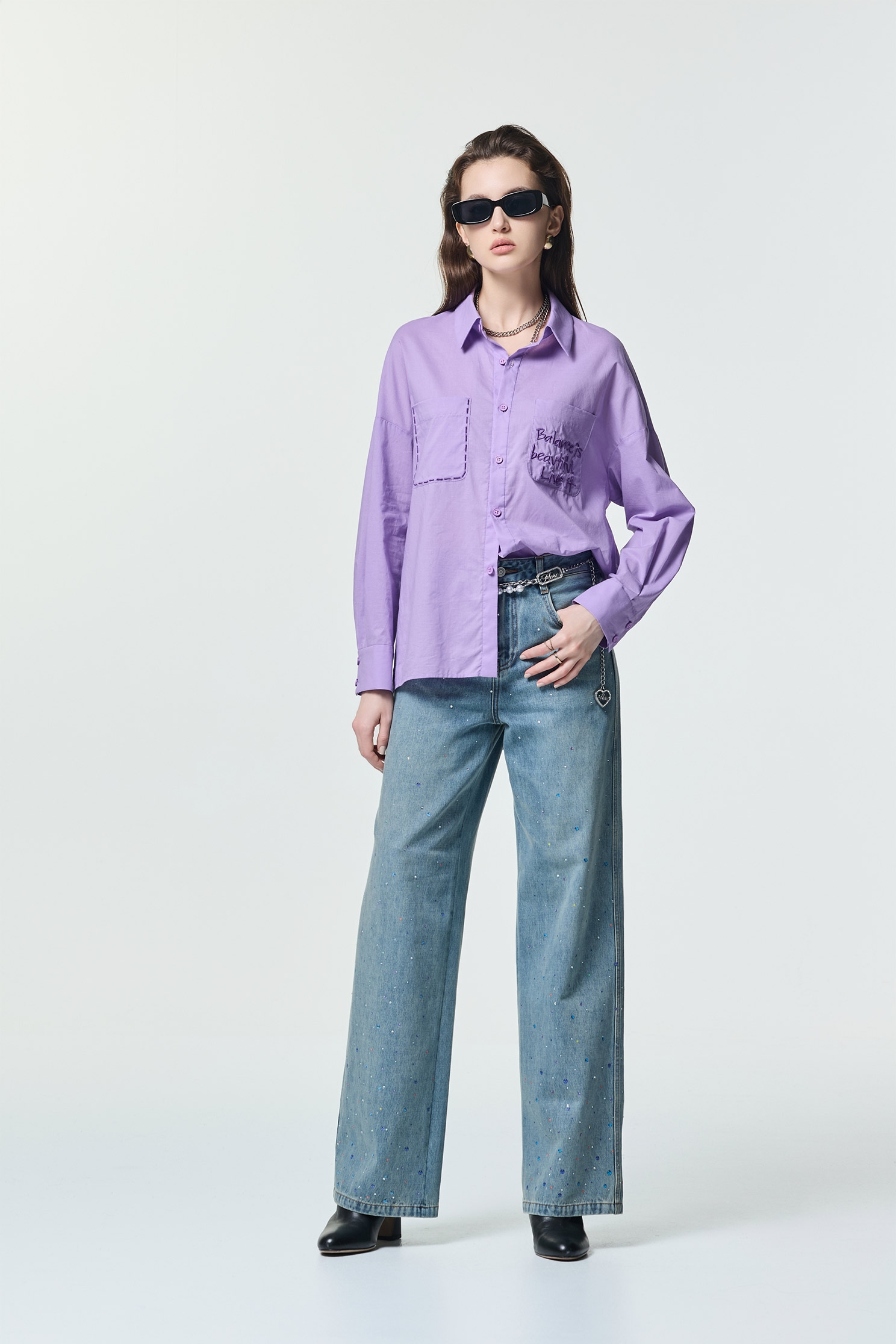 Patch Pocket Lavender BlousePatch Pocket Lavender Blouse,Tops,Embroidered,Season (AW) Look,Blouses