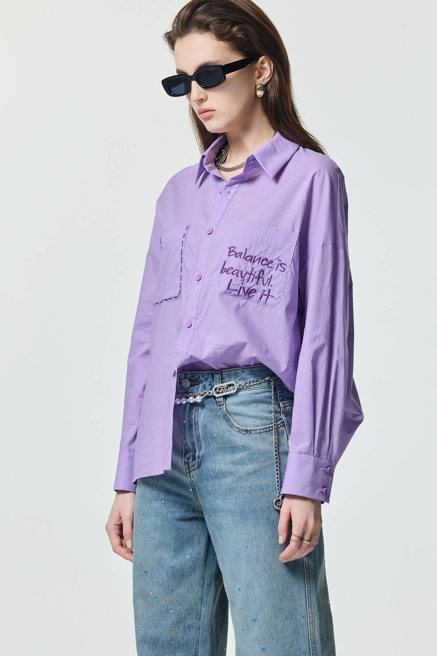 Patch Pocket Lavender BlousePatch Pocket Lavender Blouse,Tops,Embroidered,Season (AW) Look,Blouses