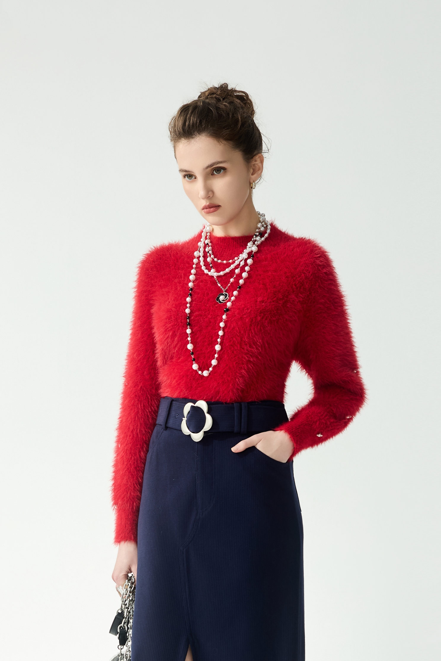 Chilli Red Stand Collar Knit TopChilli Red Stand Collar Knit Top,Tops,Season (AW) Look,Knitted