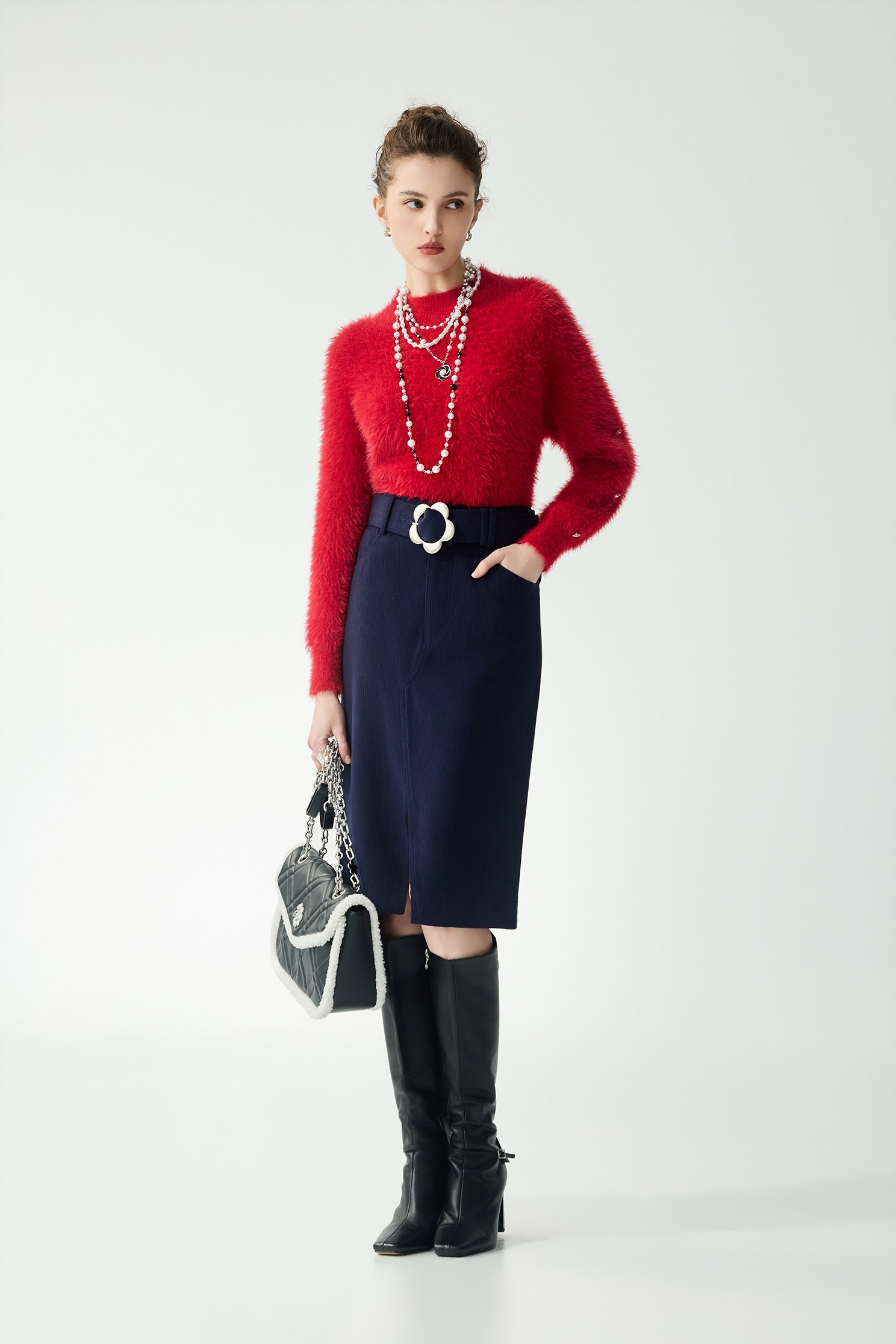 Chilli Red Stand Collar Knit TopChilli Red Stand Collar Knit Top,Tops,Season (AW) Look,Knitted