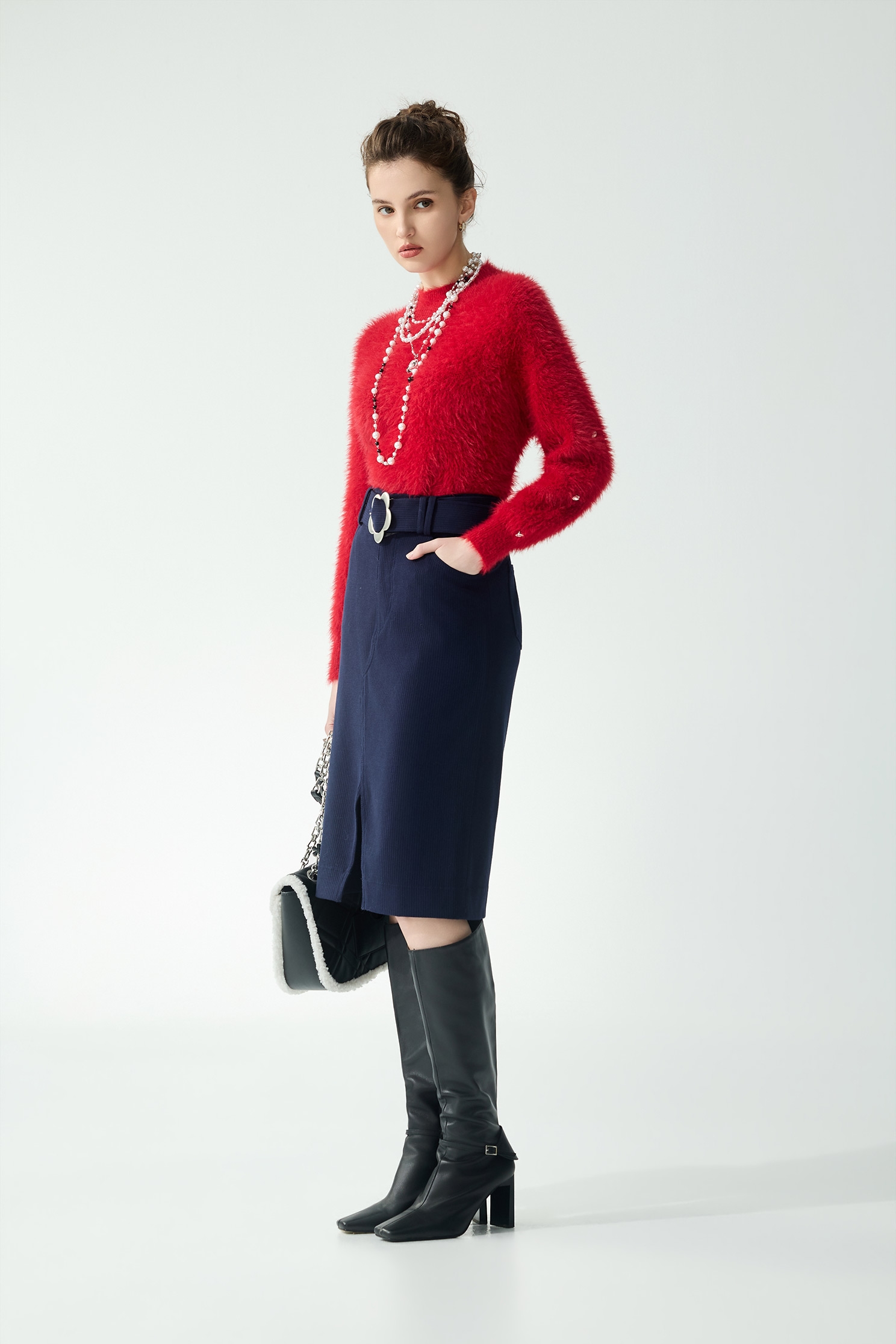 Chilli Red Stand Collar Knit TopChilli Red Stand Collar Knit Top,Tops,Season (AW) Look,Knitted