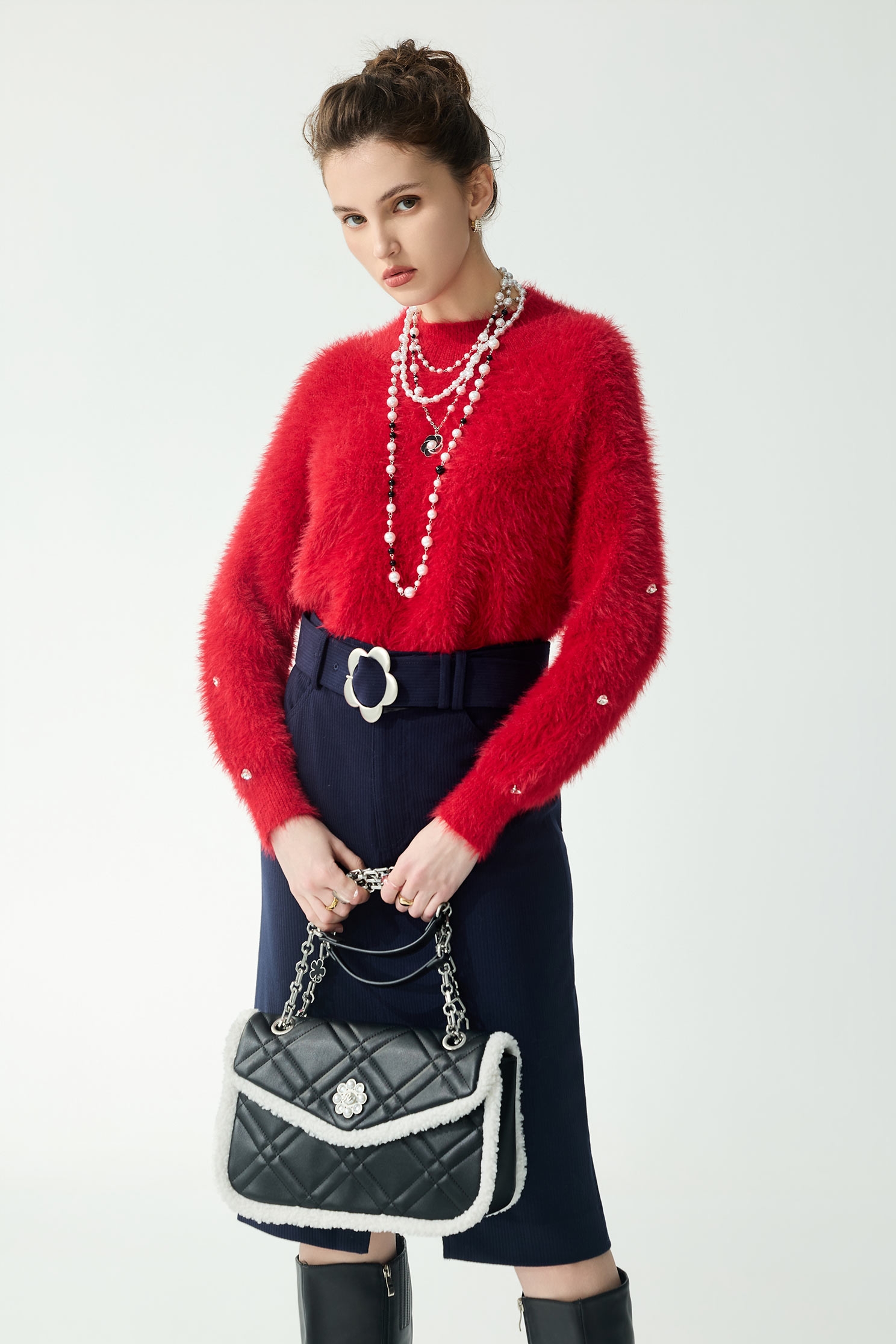 Chilli Red Stand Collar Knit TopChilli Red Stand Collar Knit Top,Tops,Season (AW) Look,Knitted