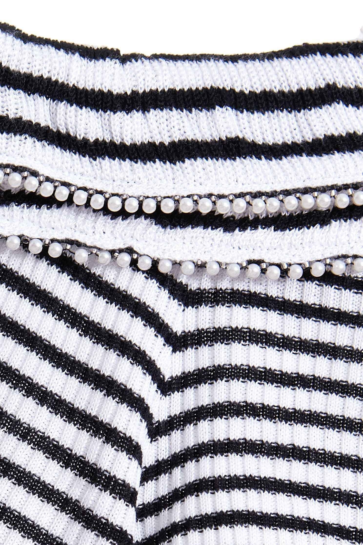 Stripe Knit TopFine-striped lotus-collar knit sweater,Lucky Color for Earth Signs,Rayon,Season (SS) Look,Stripe,pearl,Season (AW) Look,Knitted,Knitted tops,Knitted tops