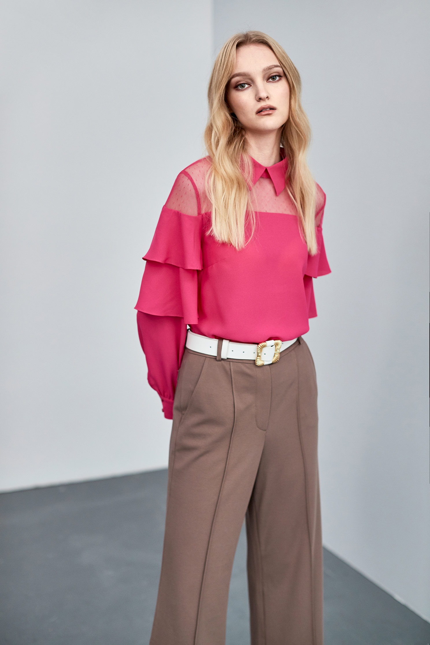 Half Yoke Mesh Chiffon TopHalf Yoke Mesh Chiffon Top,Tops,Season (AW) Look,Lace