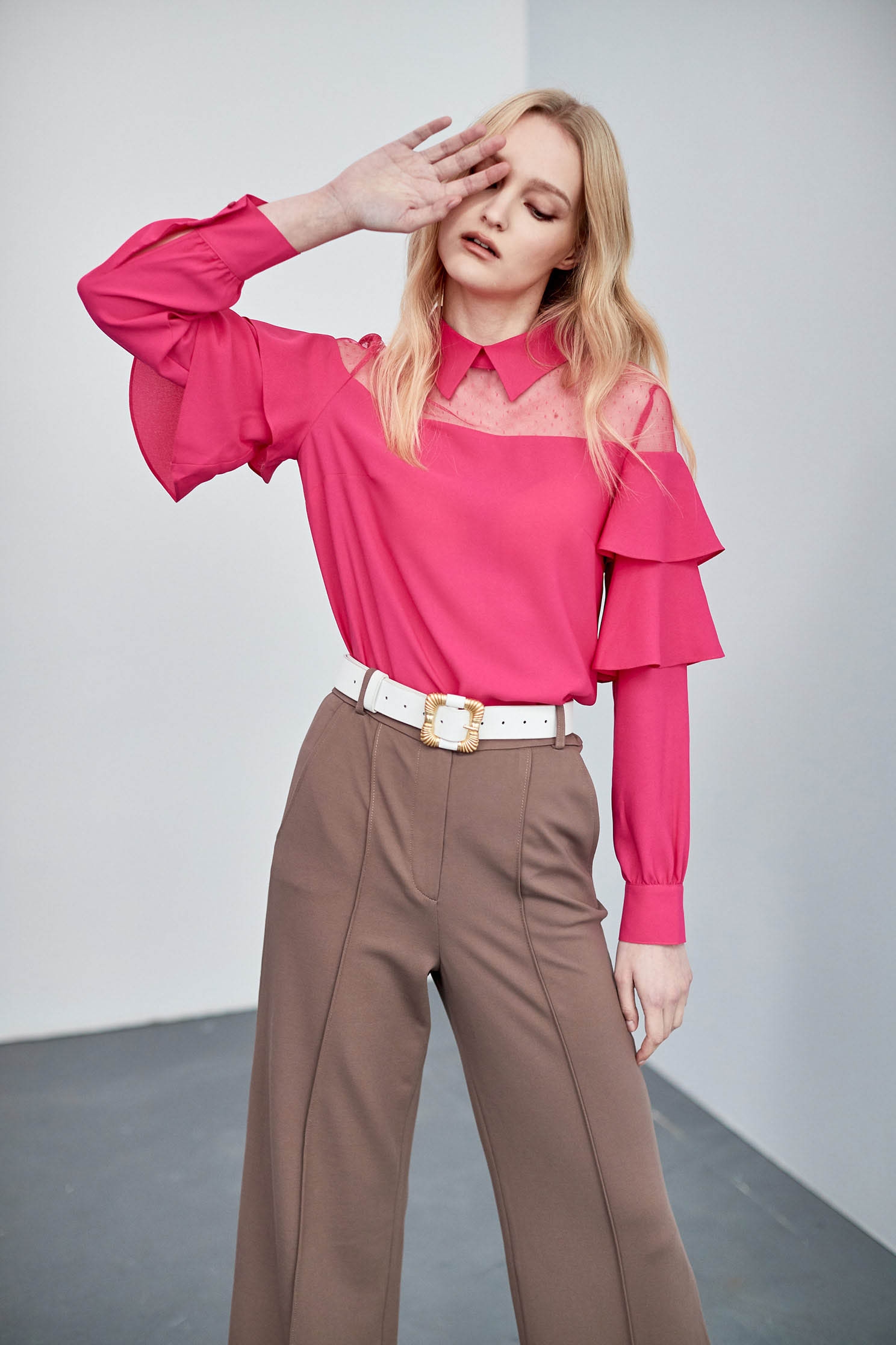 Half Yoke Mesh Chiffon TopHalf Yoke Mesh Chiffon Top,Tops,Season (AW) Look,Lace