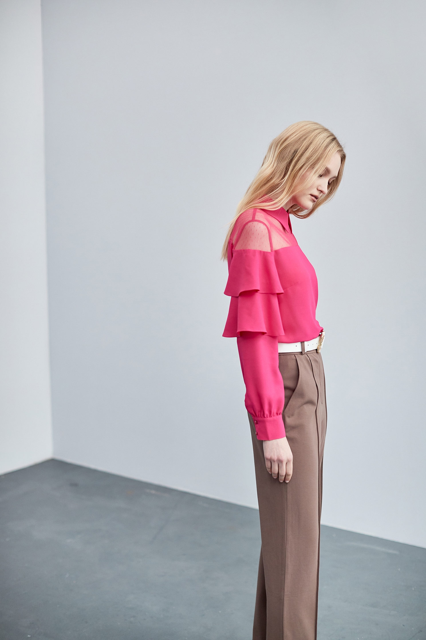 Half Yoke Mesh Chiffon TopHalf Yoke Mesh Chiffon Top,Tops,Season (AW) Look,Lace