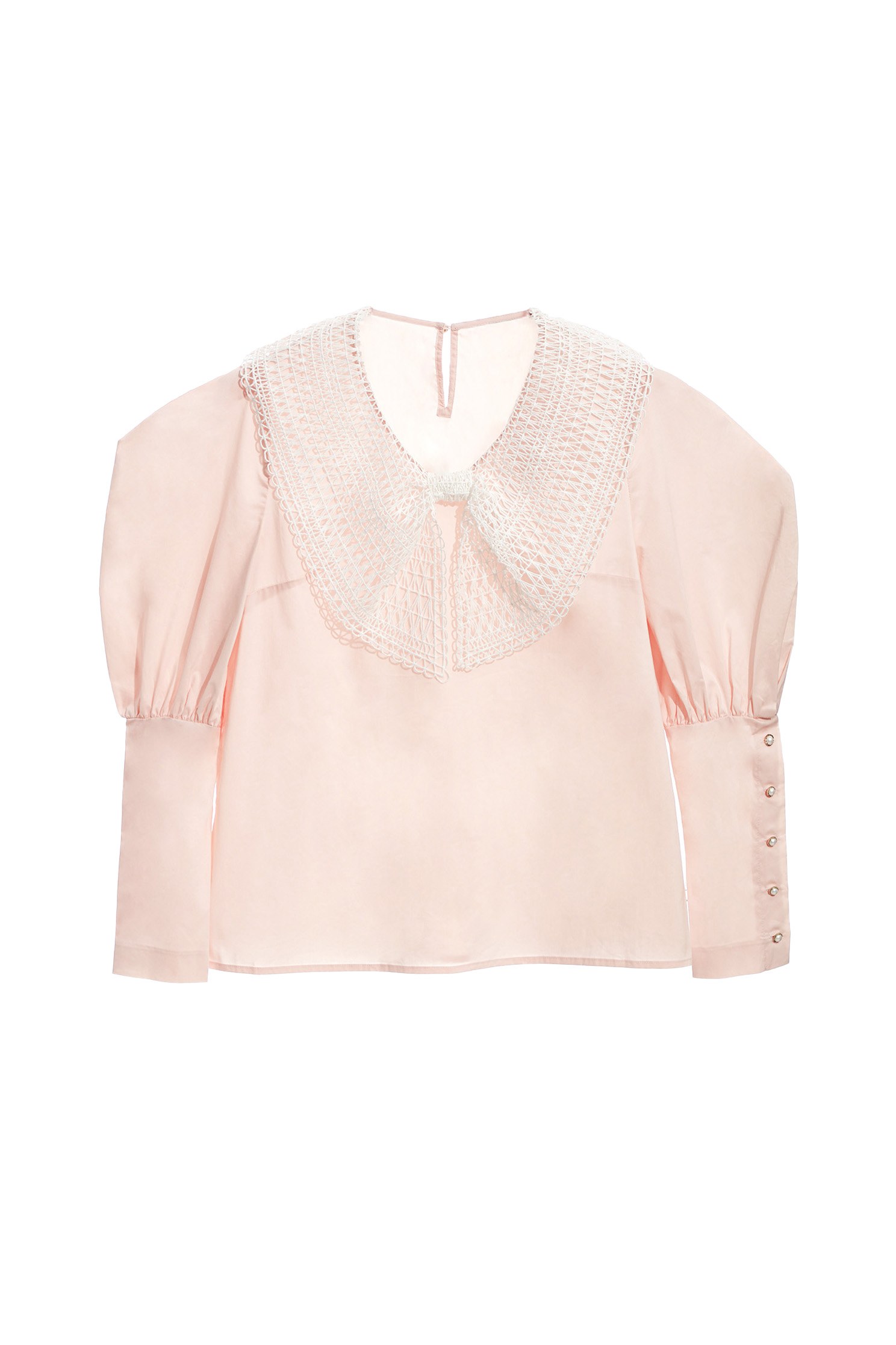 Contrast Hollow Out Lace Collar Pink TopShirt top with bow collar,Tops,Season (AW) Look,Blouses