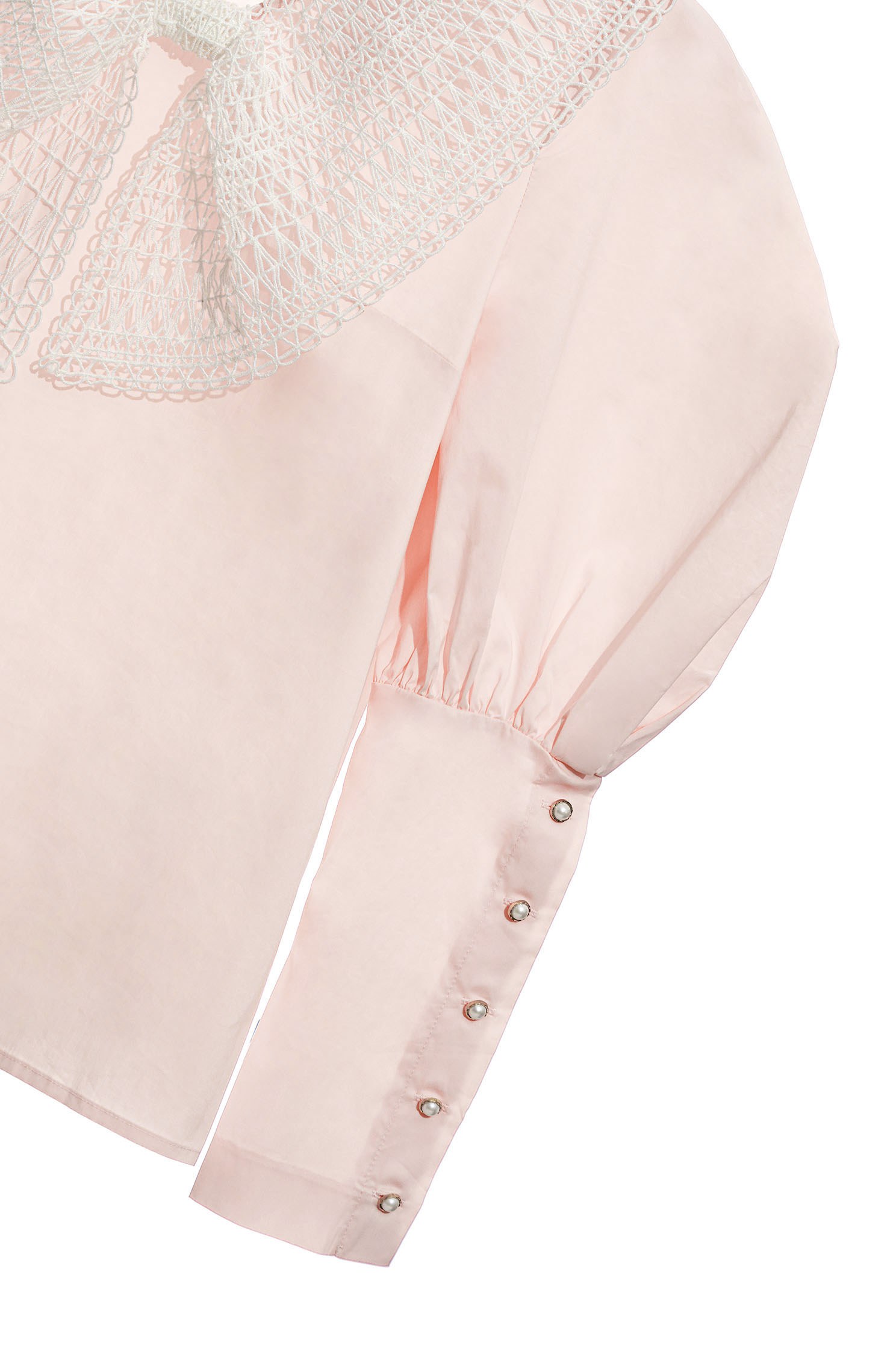 Contrast Hollow Out Lace Collar Pink TopShirt top with bow collar,Tops,Season (AW) Look,Blouses