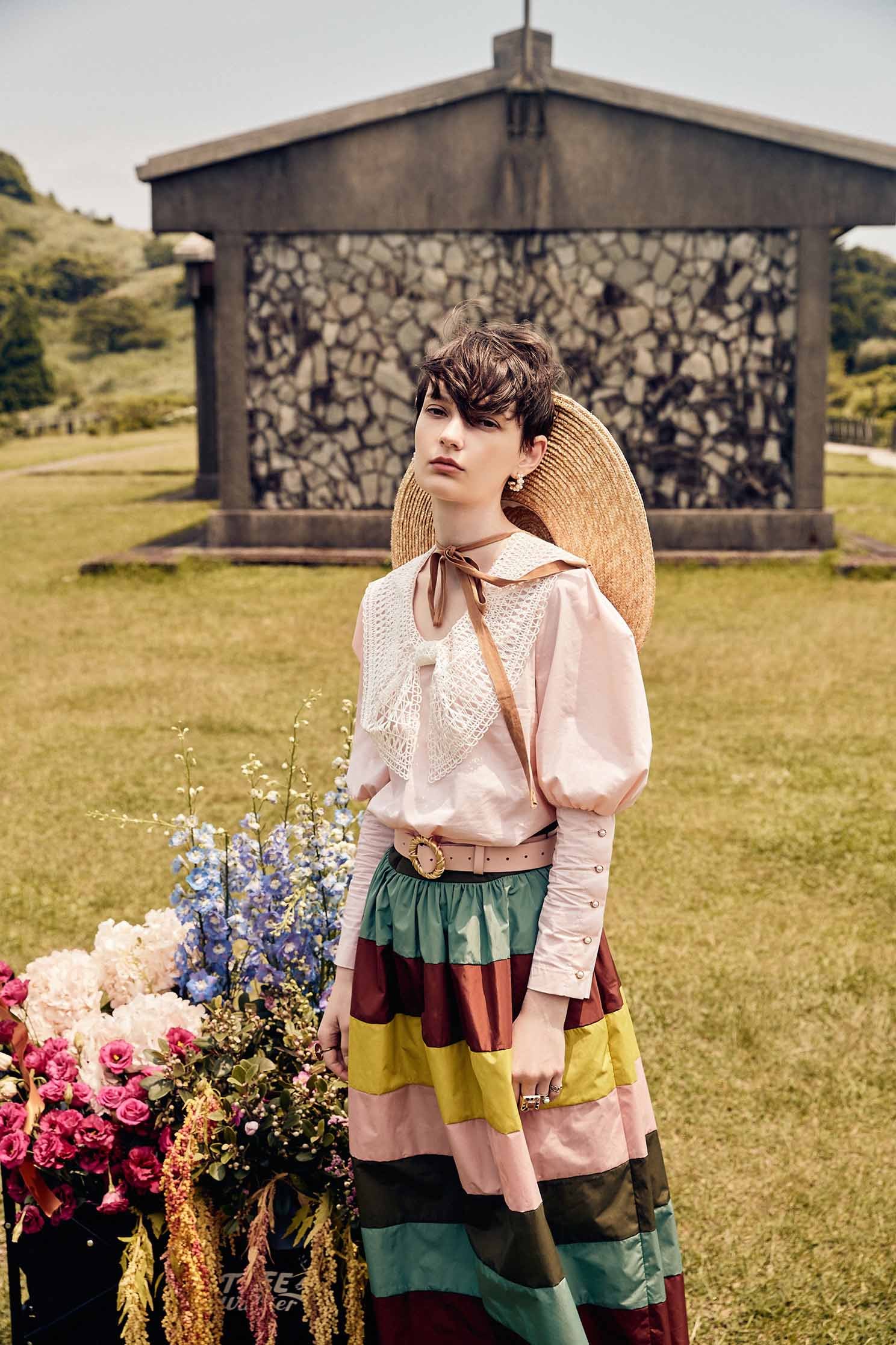 Contrast Hollow Out Lace Collar Pink TopShirt top with bow collar,Tops,Season (AW) Look,Blouses