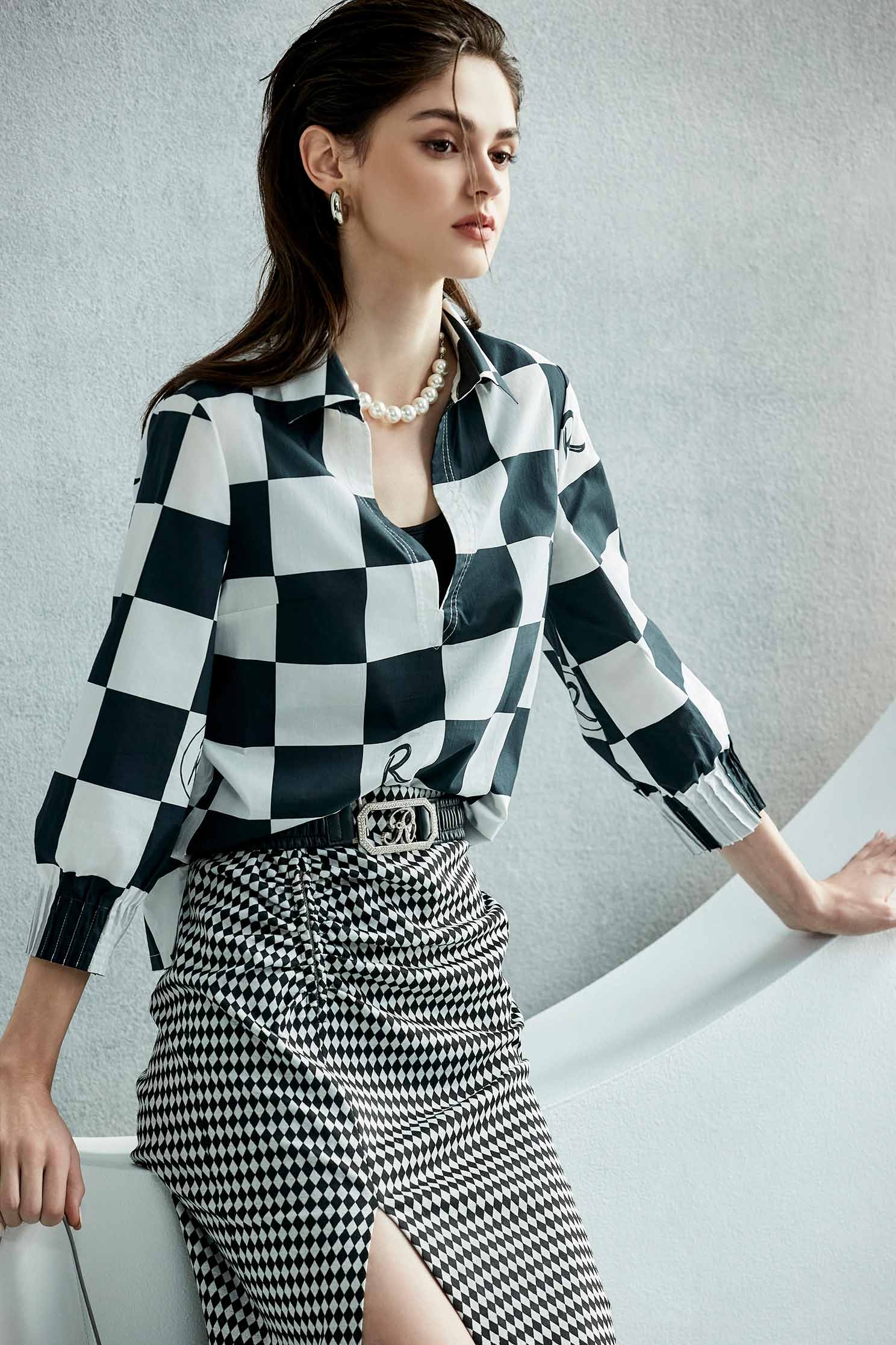 R Logo Big Checkered BlouseR Logo Big Checkered Blouse,Tops,Season (SS) Look