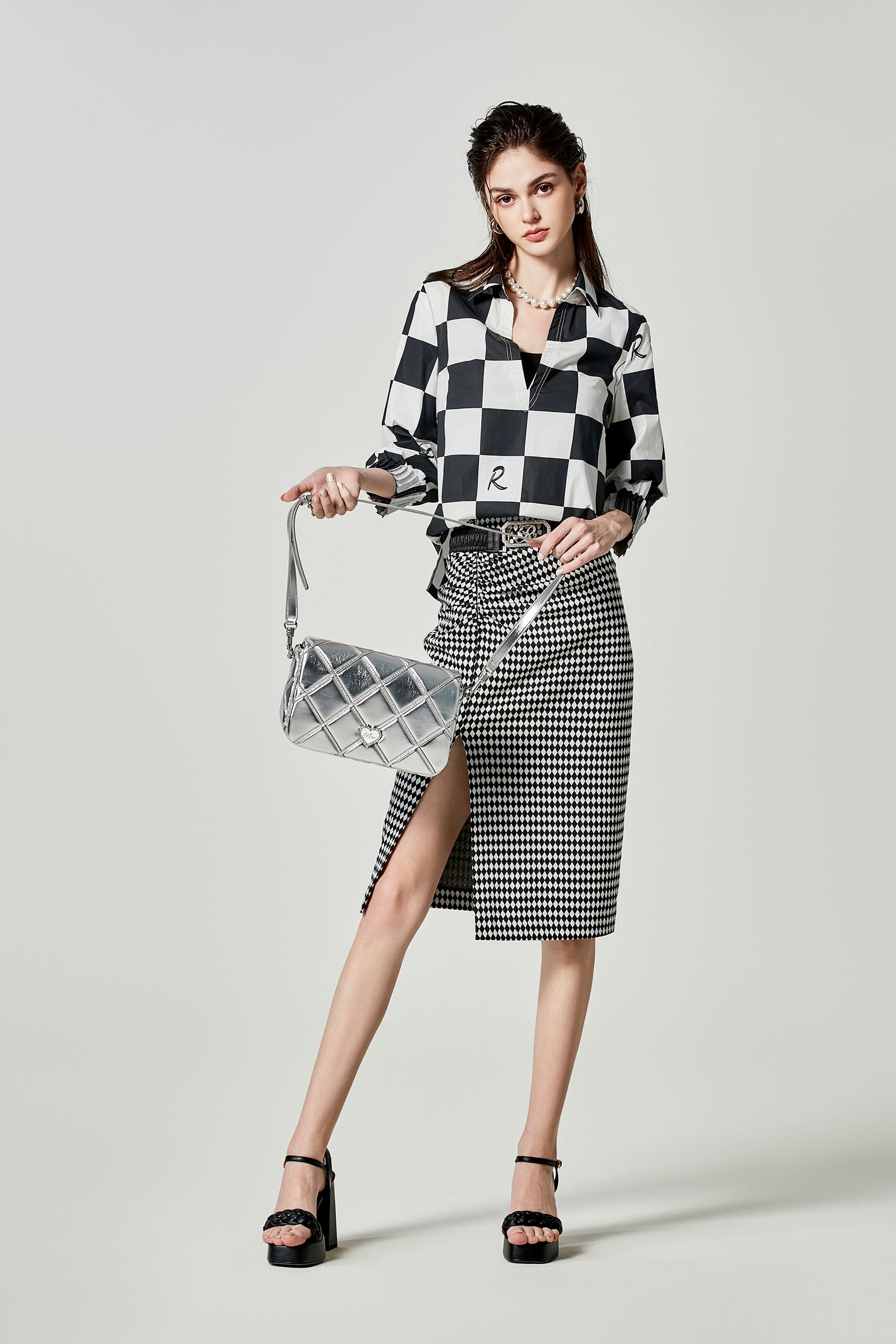 R Logo Big Checkered BlouseR Logo Big Checkered Blouse,Tops,Season (SS) Look