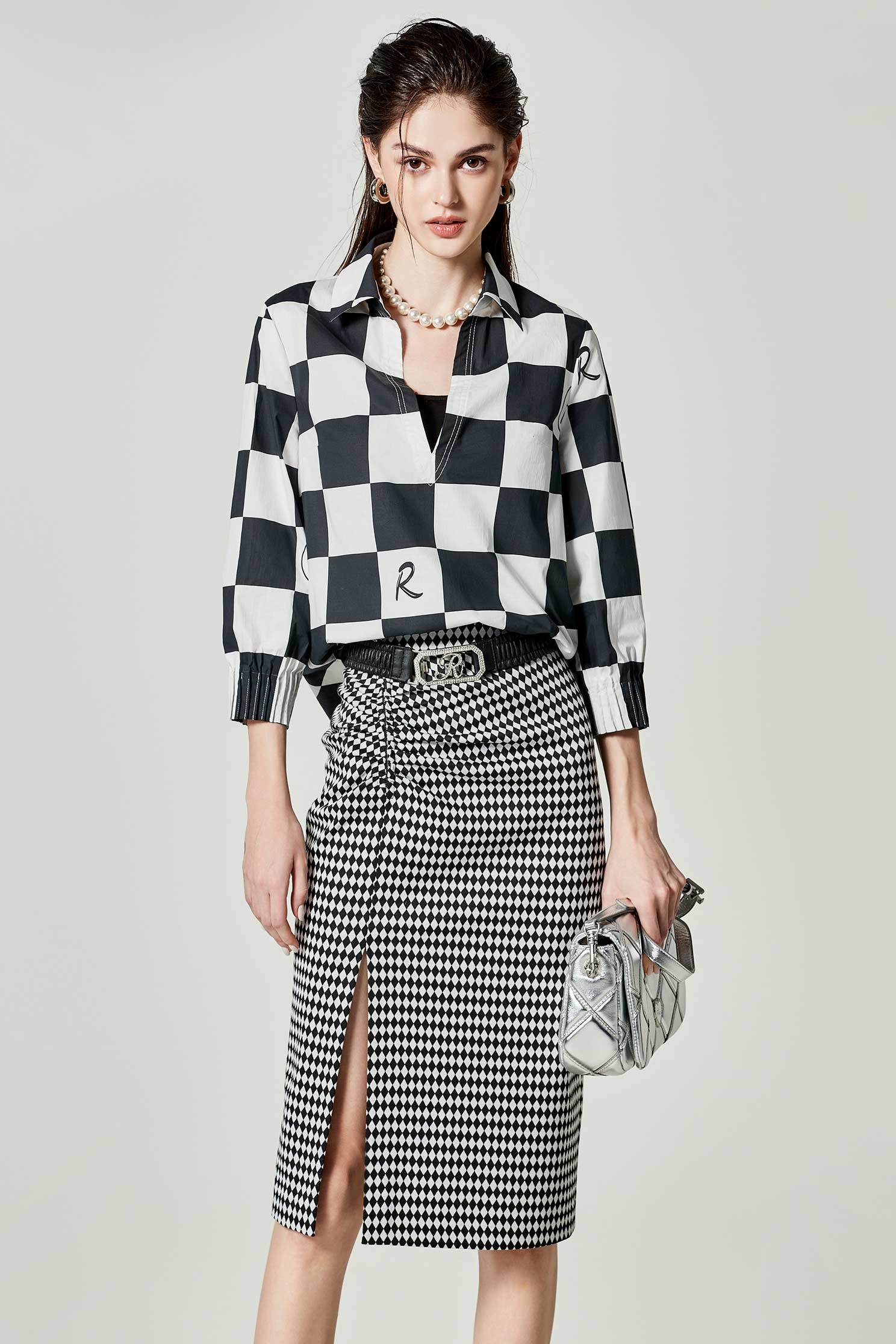R Logo Big Checkered BlouseR Logo Big Checkered Blouse,Tops,Season (SS) Look