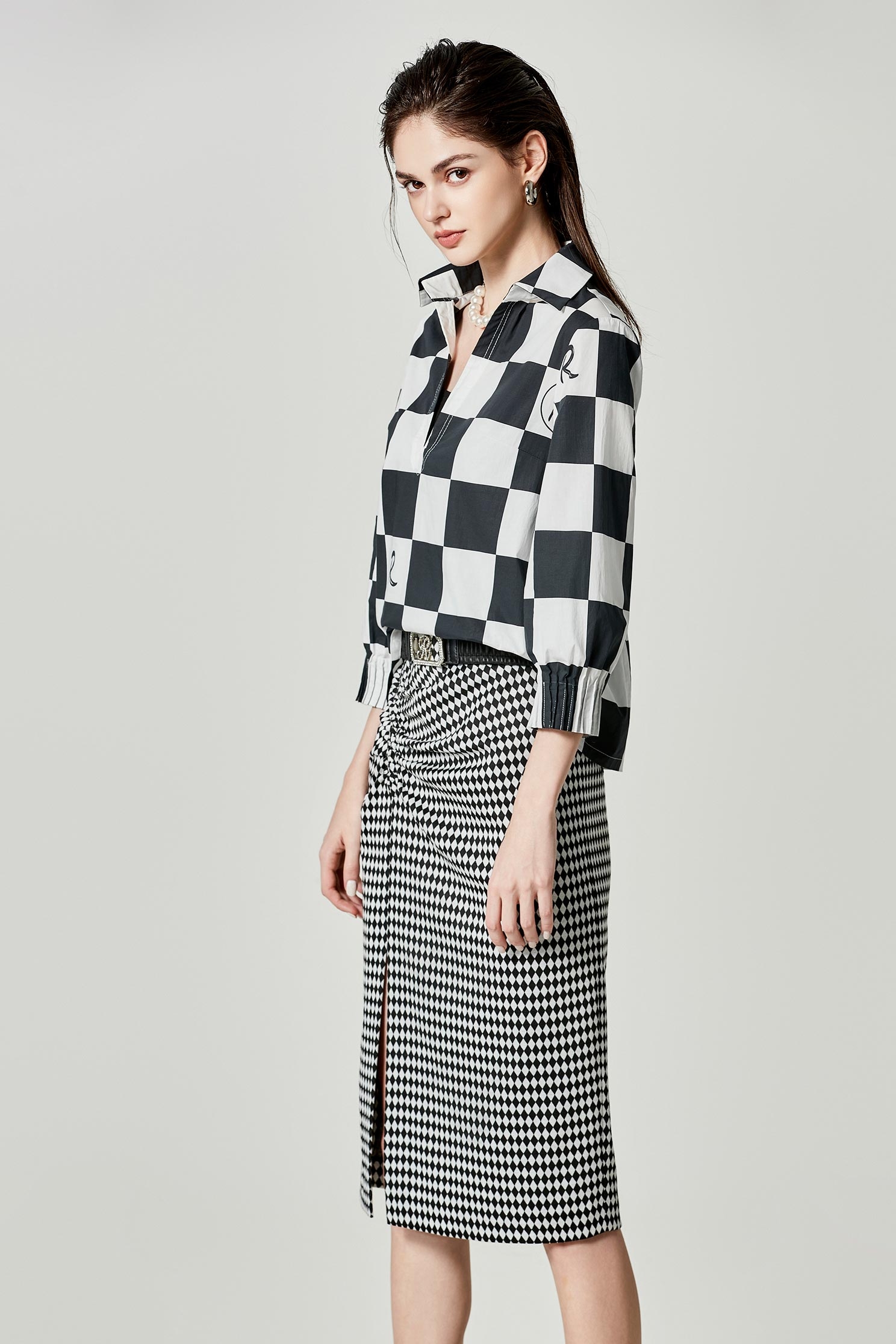 R Logo Big Checkered BlouseR Logo Big Checkered Blouse,Tops,Season (SS) Look