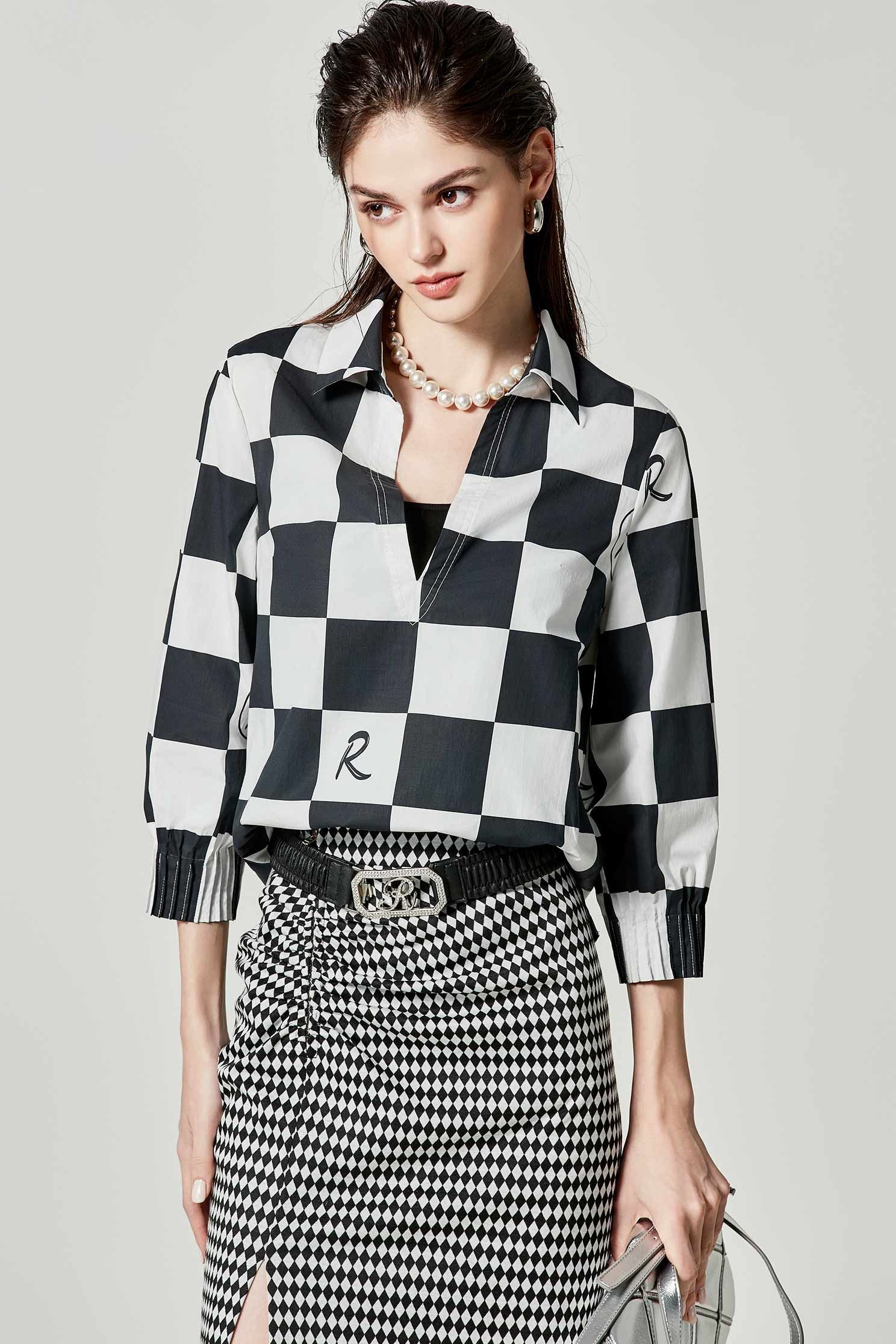 R Logo Big Checkered BlouseR Logo Big Checkered Blouse,Tops,Season (SS) Look