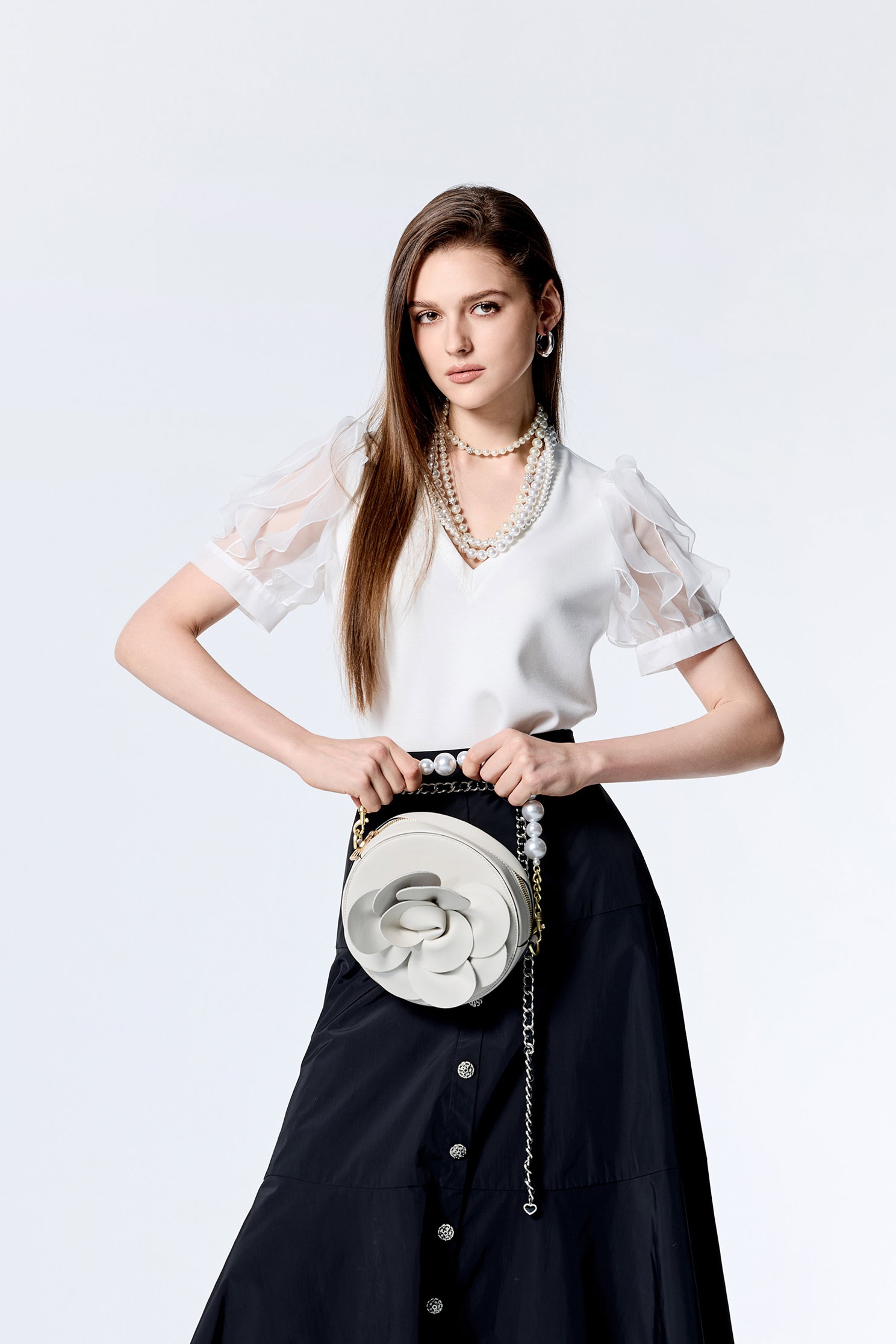 Ruffle Sleeve V-neck TopRuffle Sleeve V-neck Top,Tops,Season (SS) Look