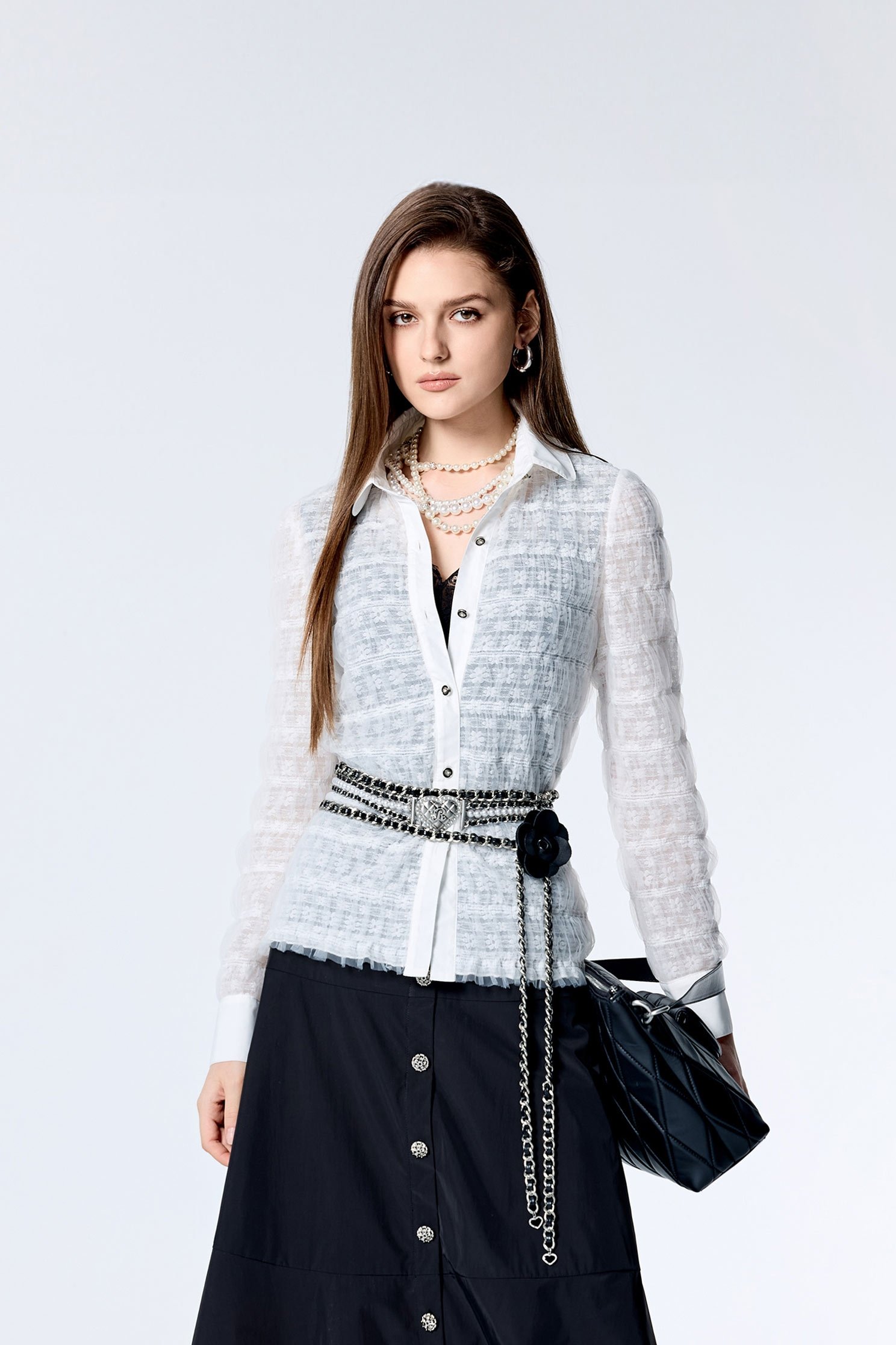 Floral Detail Long Sleeve Mesh BlouseFloral Detail Long Sleeve Mesh Blouse,Tops,Season (SS) Look,Blouses