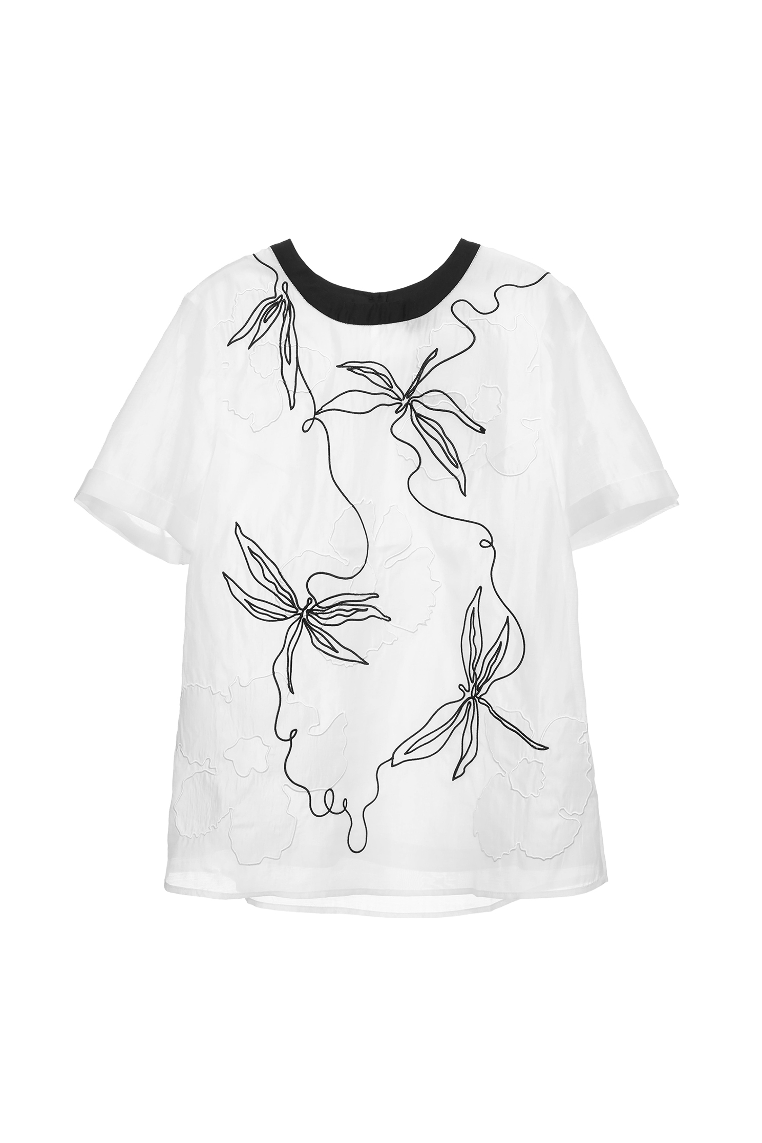Floral Embroidery Short Sleeve TopFloral Embroidery Short Sleeve Top,Tops,Season (SS) Look,Back To Classic,Back To B/W