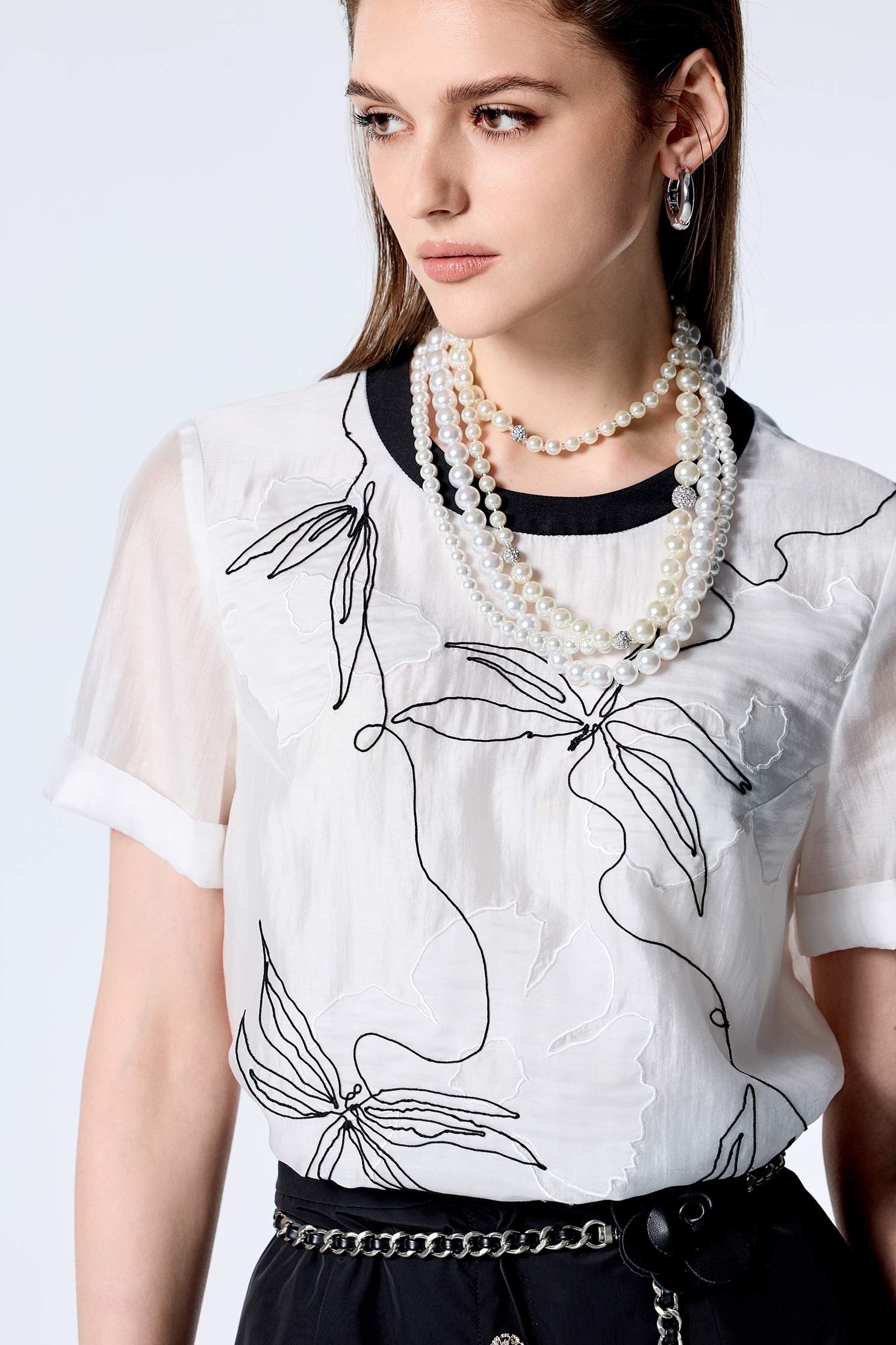 Floral Embroidery Short Sleeve TopFloral Embroidery Short Sleeve Top,Tops,Season (SS) Look,Back To Classic,Back To B/W
