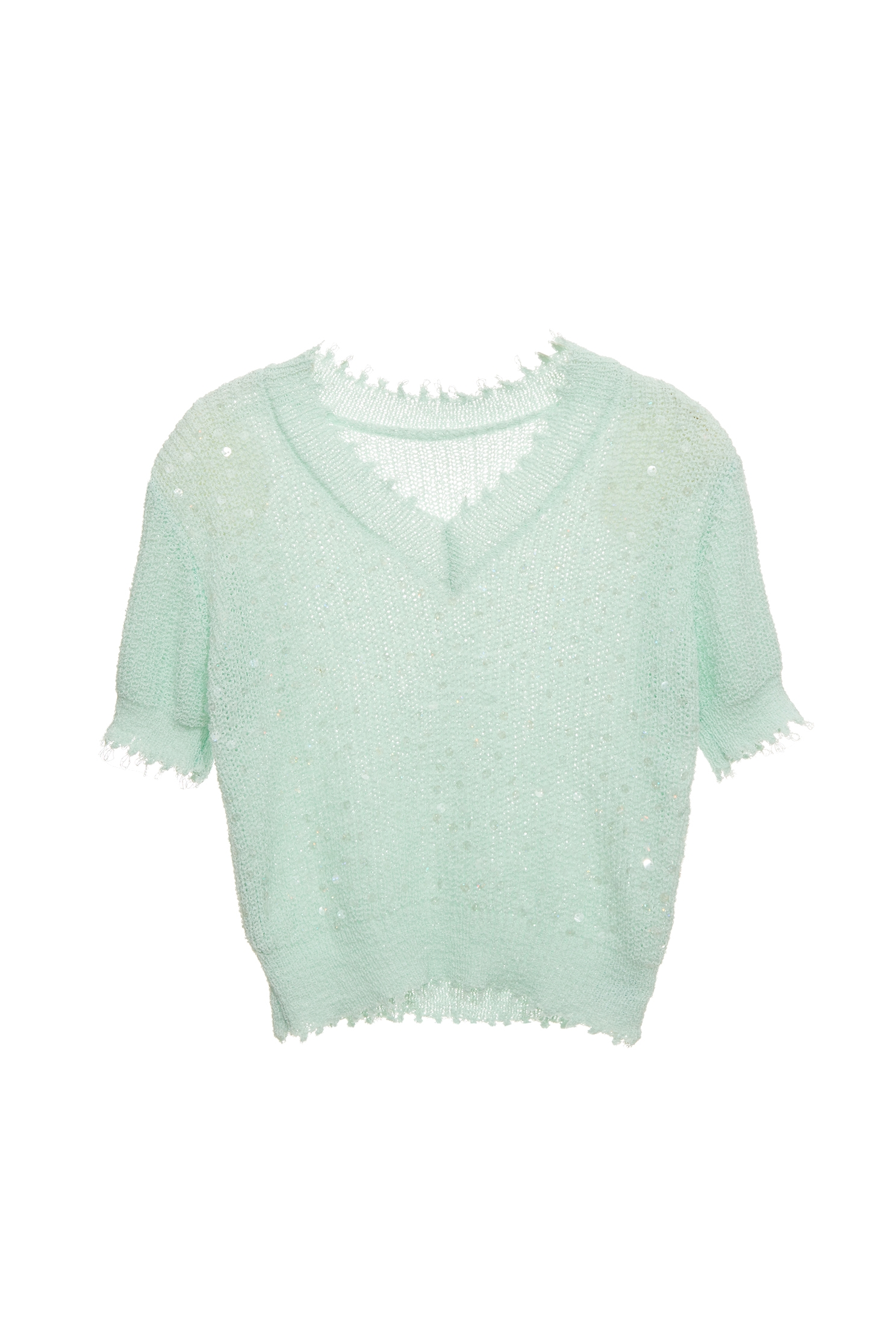 Mint Green Sequin Knit TopMint Green Sequin Knit Top,V-Neck T shirts,Tops,Season (SS) Look,Knitted,Knitted tops,Knitted tops