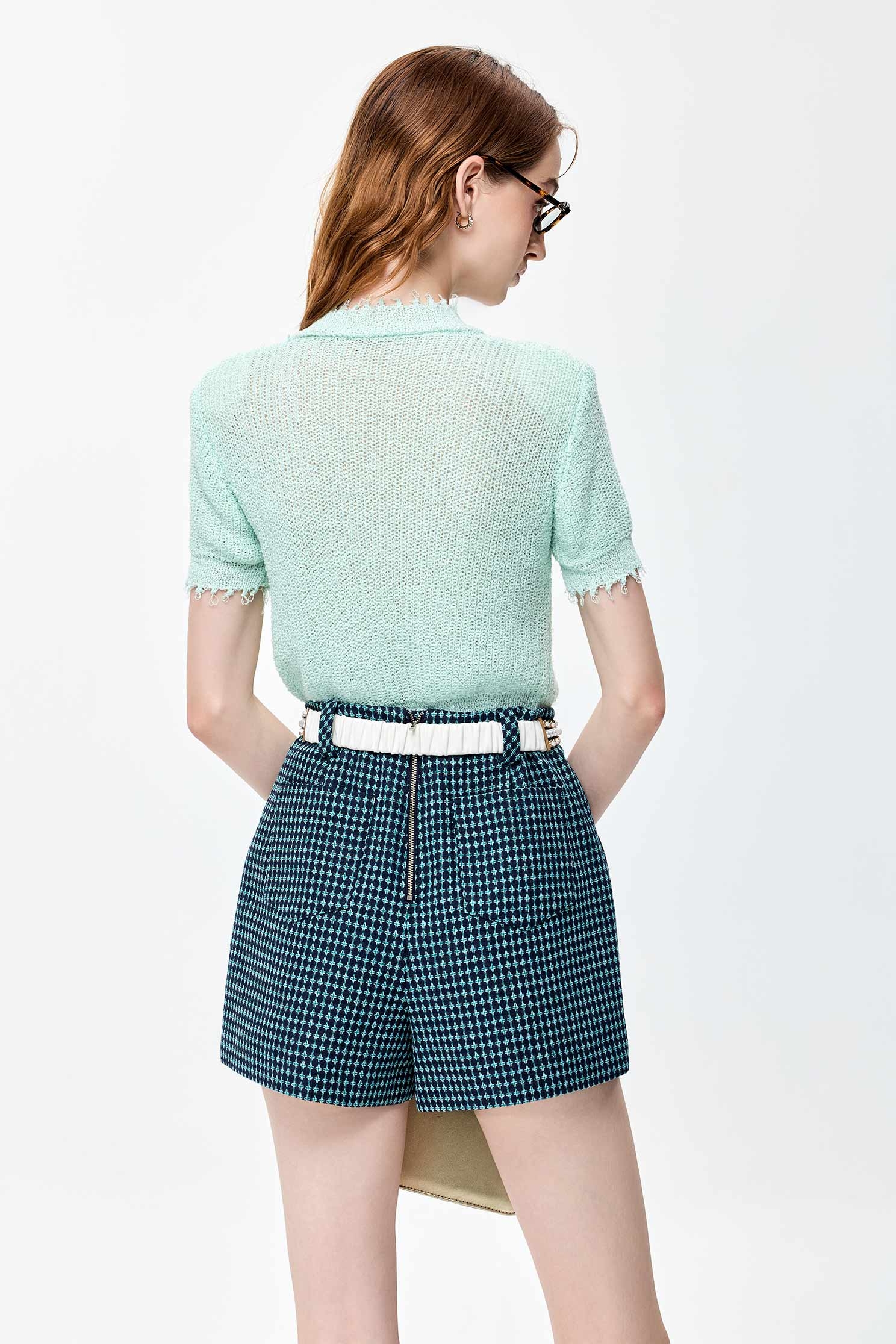 Mint Green Sequin Knit TopMint Green Sequin Knit Top,V-Neck T shirts,Tops,Season (SS) Look,Knitted,Knitted tops,Knitted tops