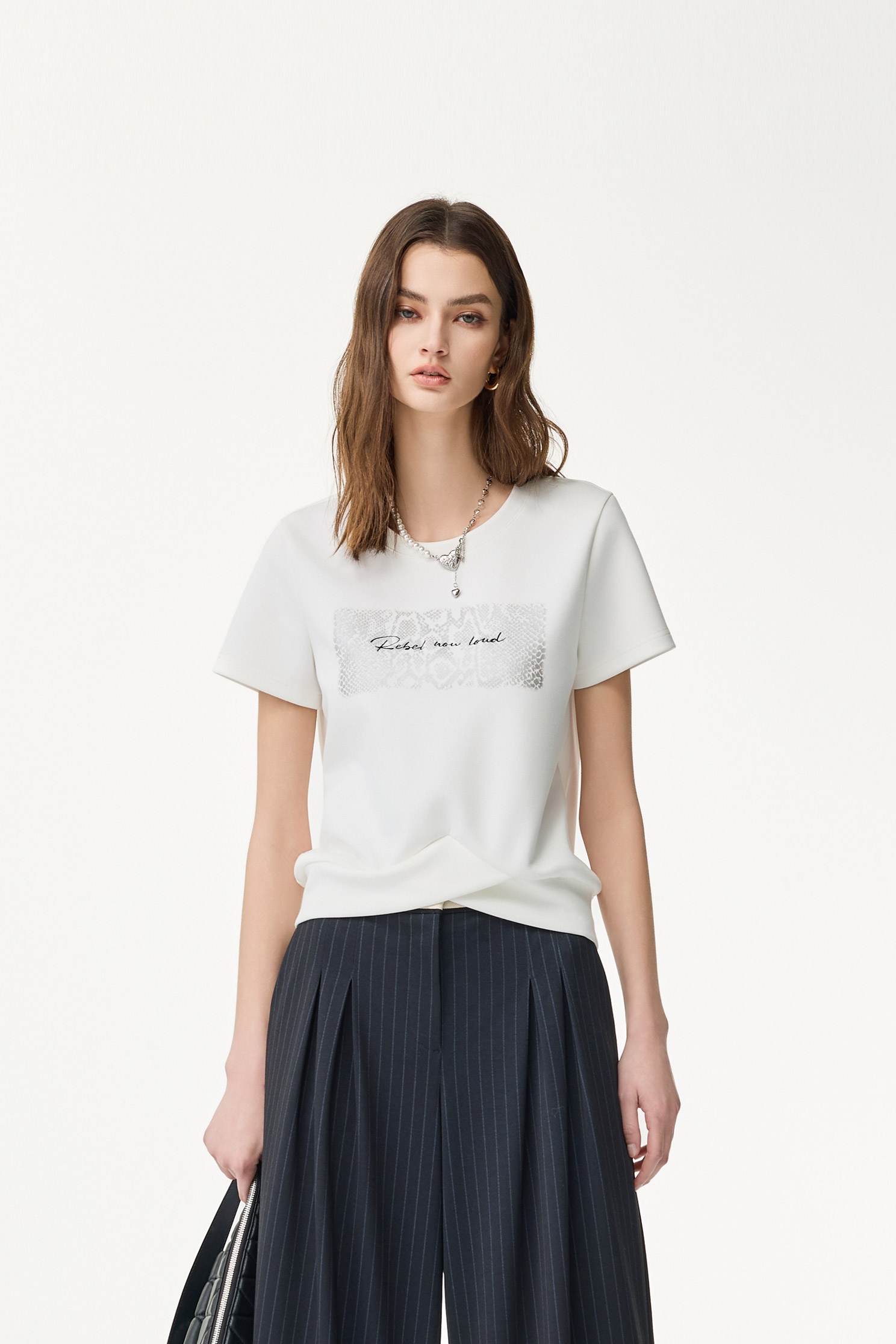 Front Slogan Cross Hem TeeFront Slogan Cross Hem Tee,T-shirts,Season (SS) Look,Embroidered