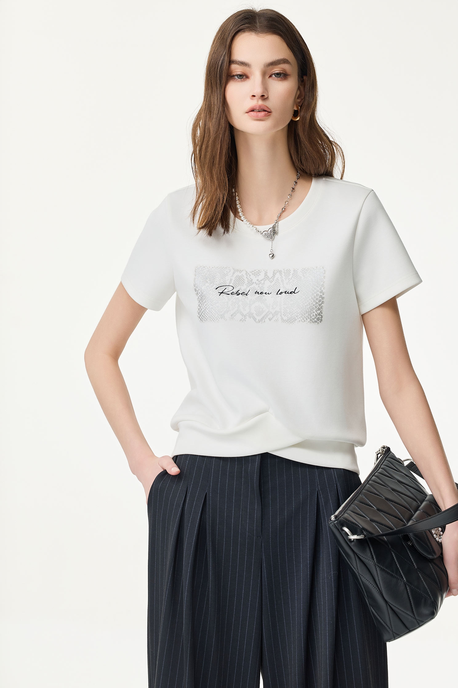 Front Slogan Cross Hem TeeFront Slogan Cross Hem Tee,T-shirts,Season (SS) Look,Embroidered