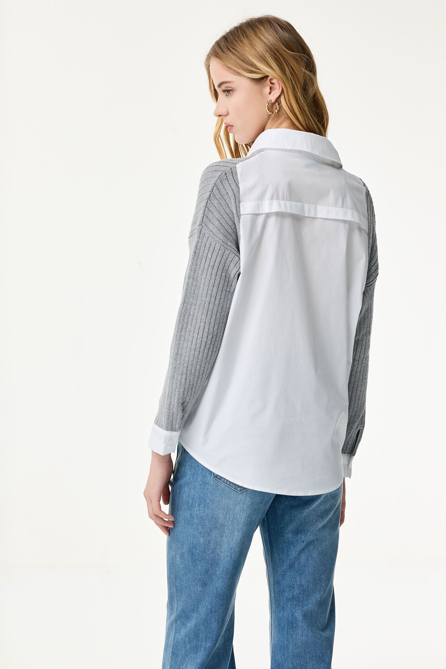 Woven Knit Combo BlouseWoven Knit Combo Blouse,Tops,Season (SS) Look,Blouses,Knitted,Knitted tops