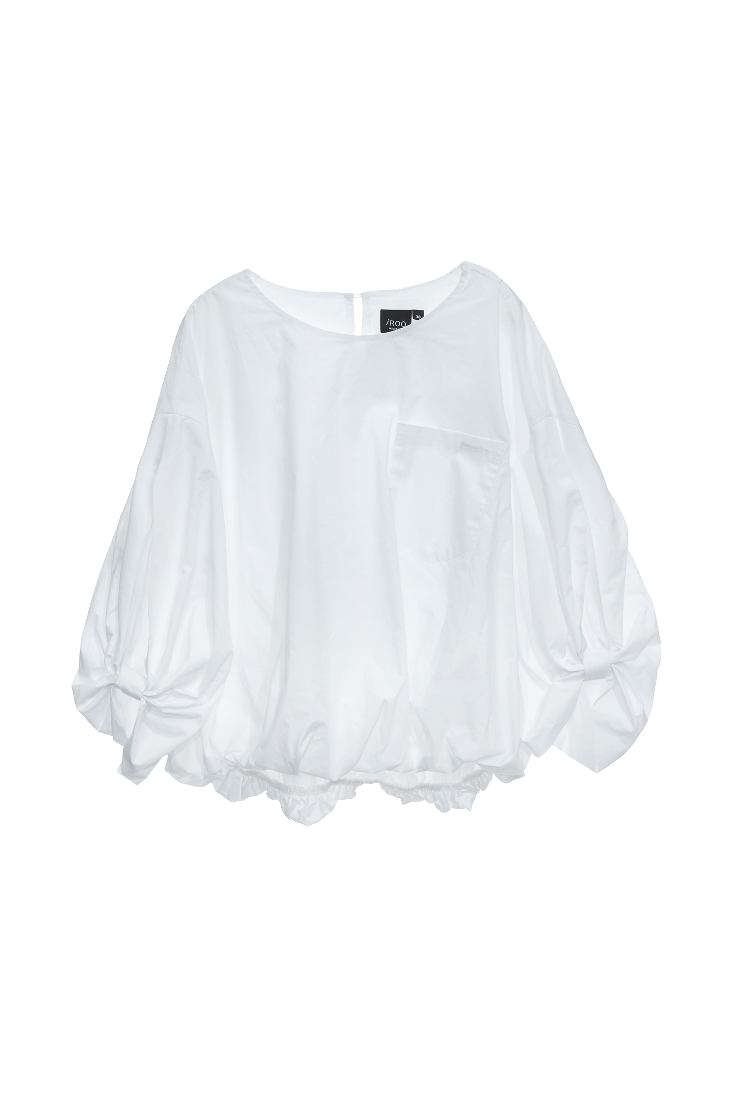 Bubble Sleeve Patch Pocket TopBubble Sleeve Patch Pocket Top,Tops,Season (SS) Look,White tops,Embroidered,Blouses