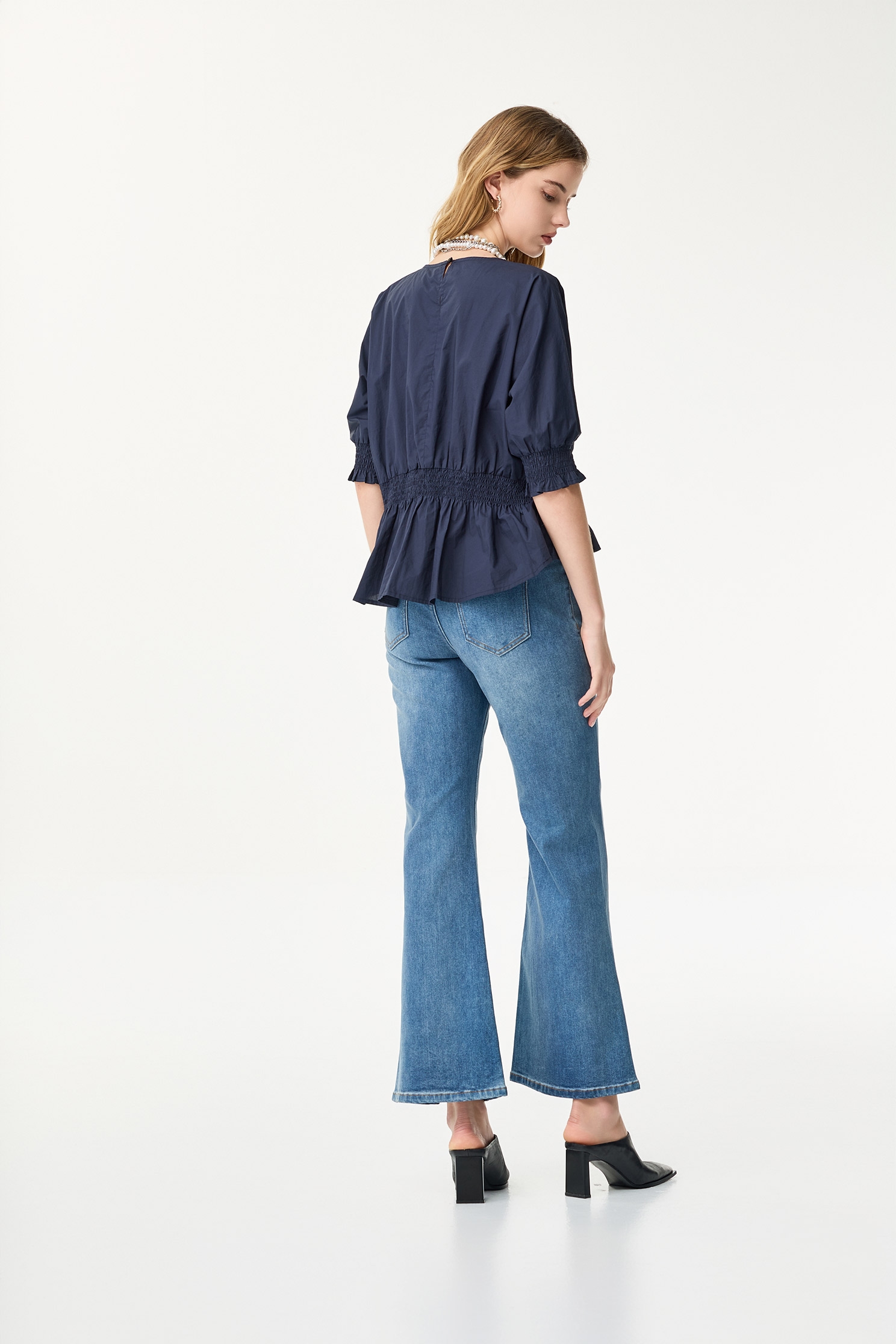 Elastic Waist Navy TopElastic Waist Navy Top,Tops,Season (SS) Look,Cotton,Blouses