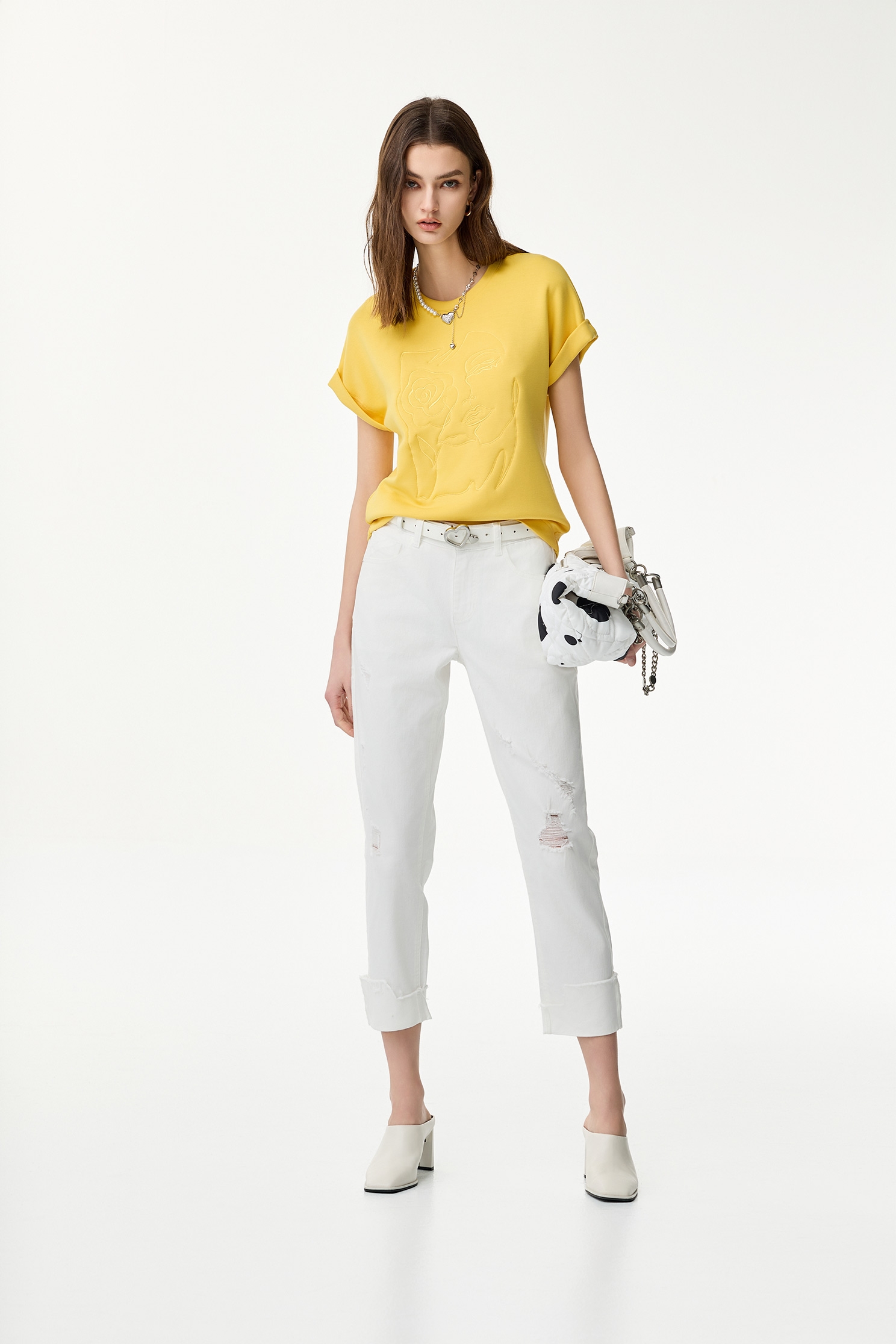 Embroidered Graphic Yellow TeeEmbroidered Graphic Yellow Tee,T-shirts,Season (SS) Look,Embroidered