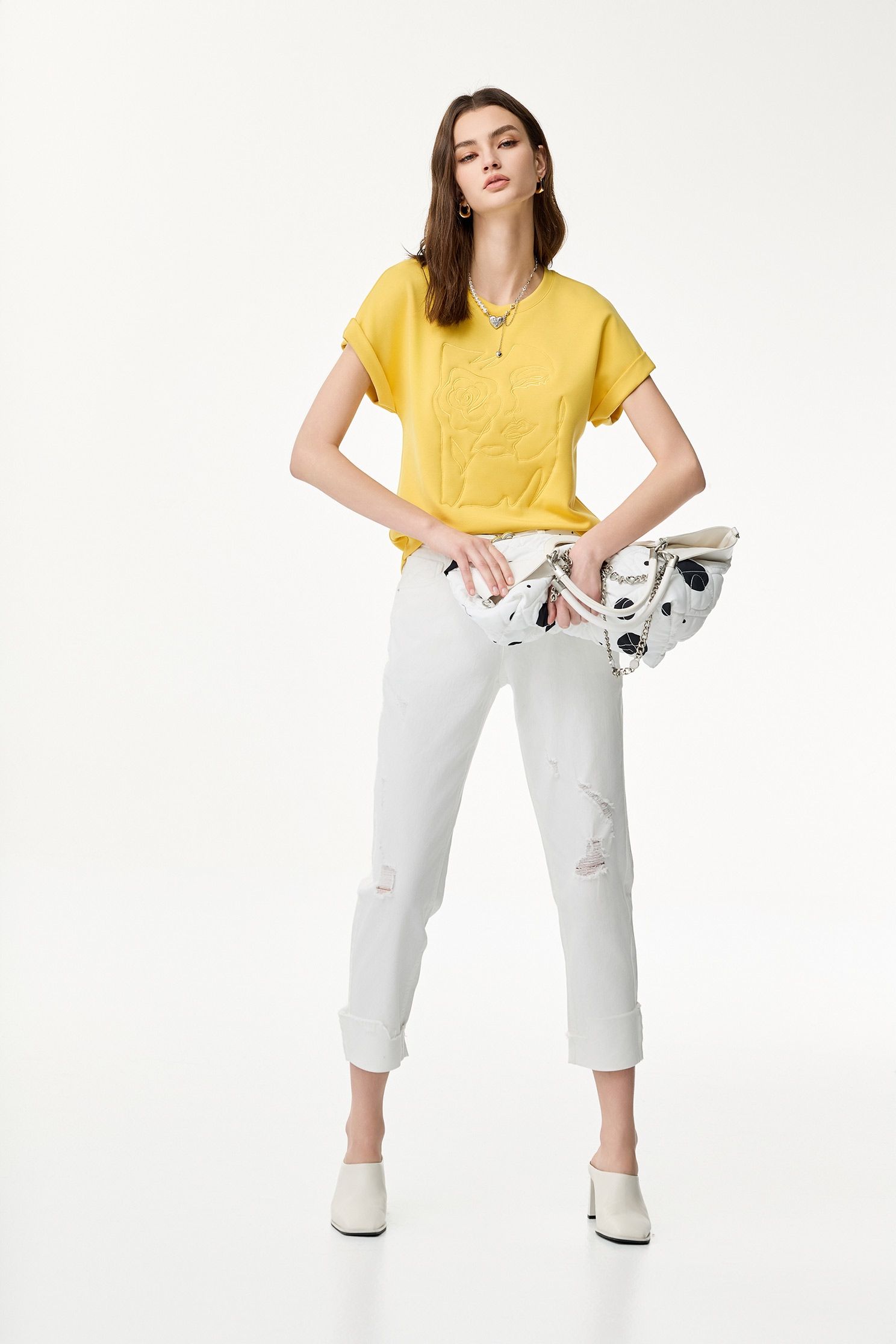 Embroidered Graphic Yellow TeeEmbroidered Graphic Yellow Tee,T-shirts,Season (SS) Look,Embroidered