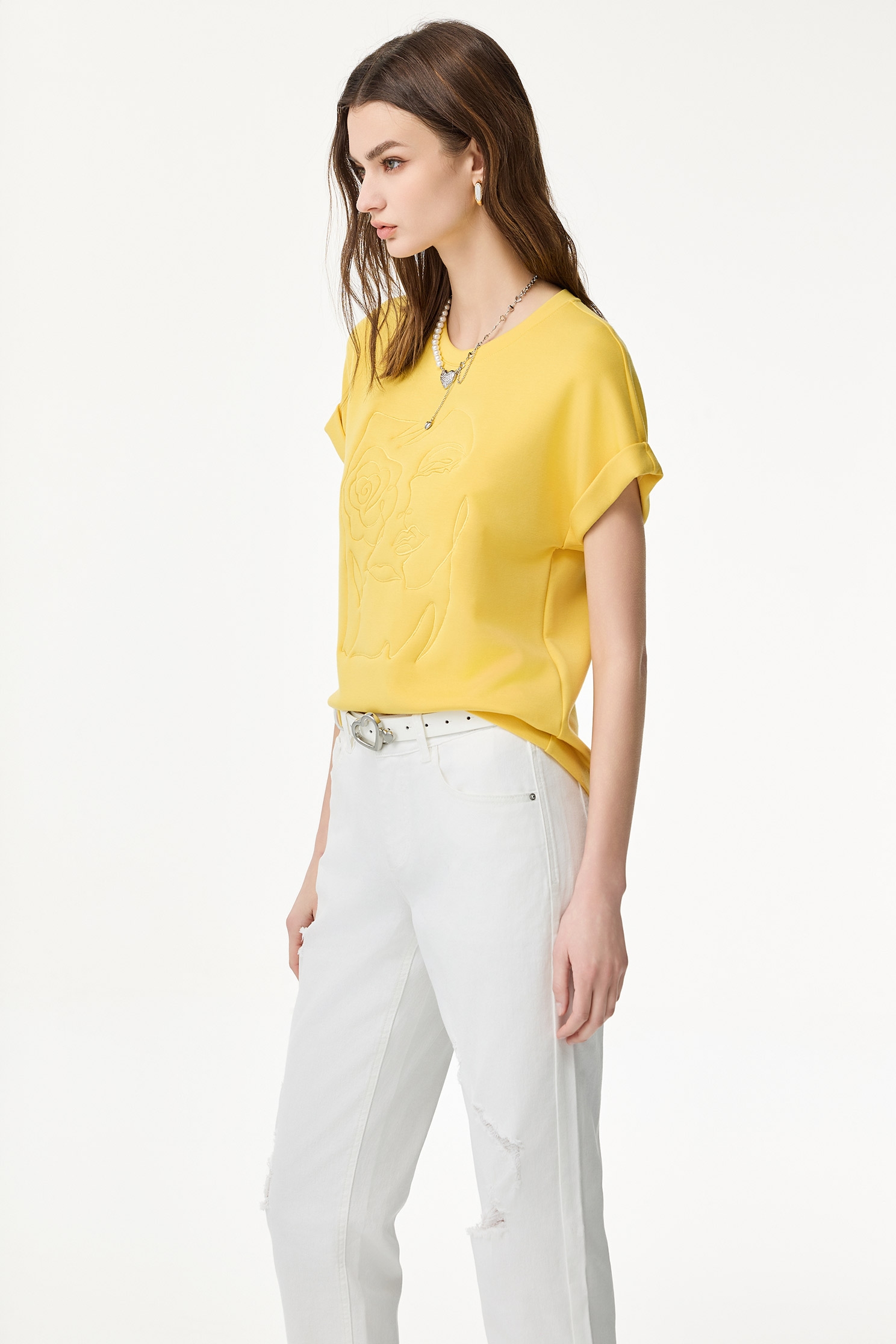 Embroidered Graphic Yellow TeeEmbroidered Graphic Yellow Tee,T-shirts,Season (SS) Look,Embroidered