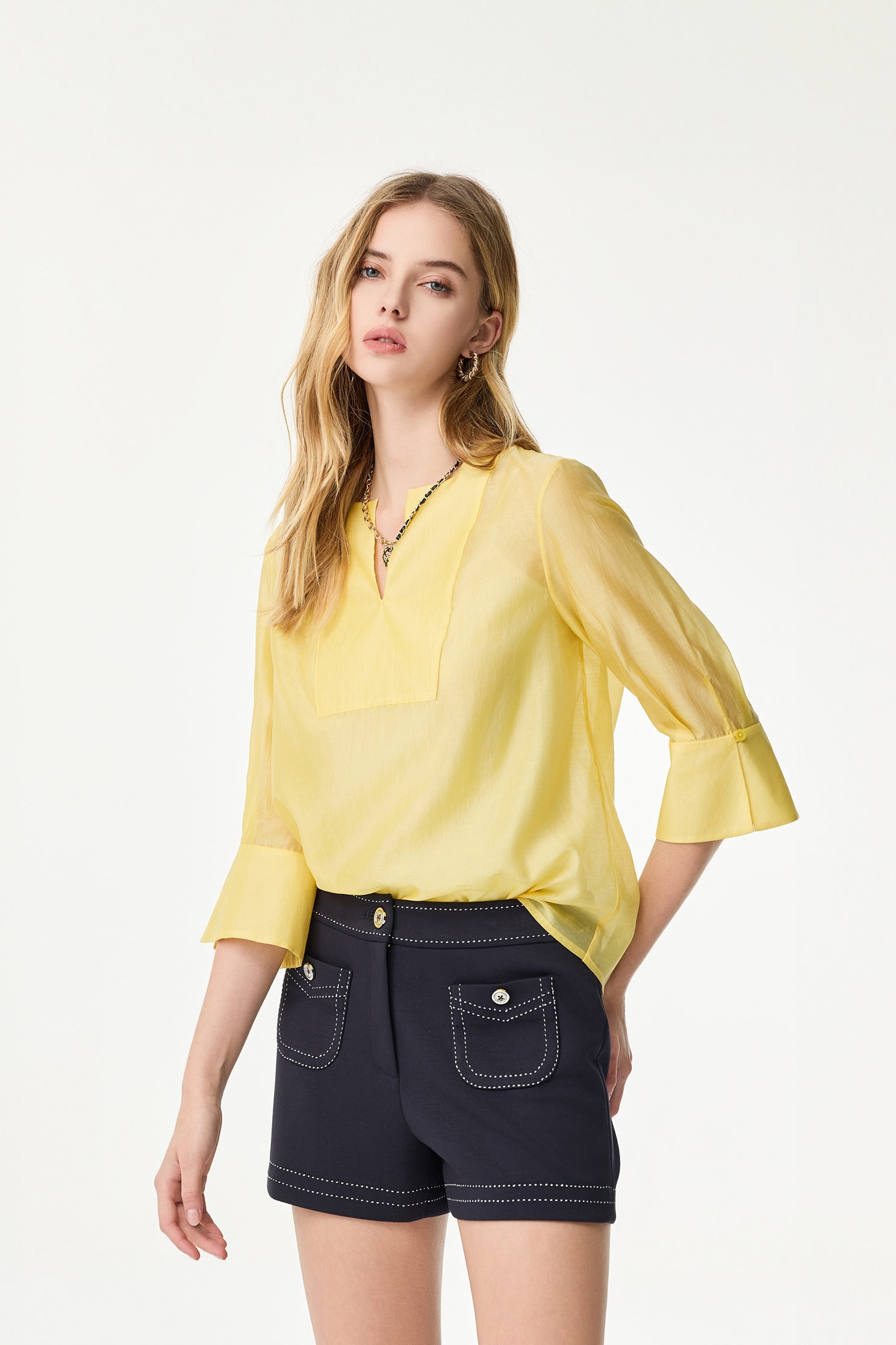 Bright Yellow 3/4 Sleeve TopBright Yellow 3/4 Sleeve Top,Tops,Season (SS) Look,Blouses